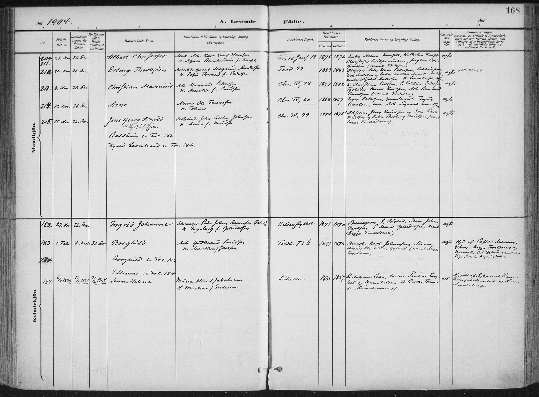 Kristiansand domprosti, AV/SAK-1112-0006/F/Fa/L0021: Parish register (official) no. A 20, 1898-1908, p. 168