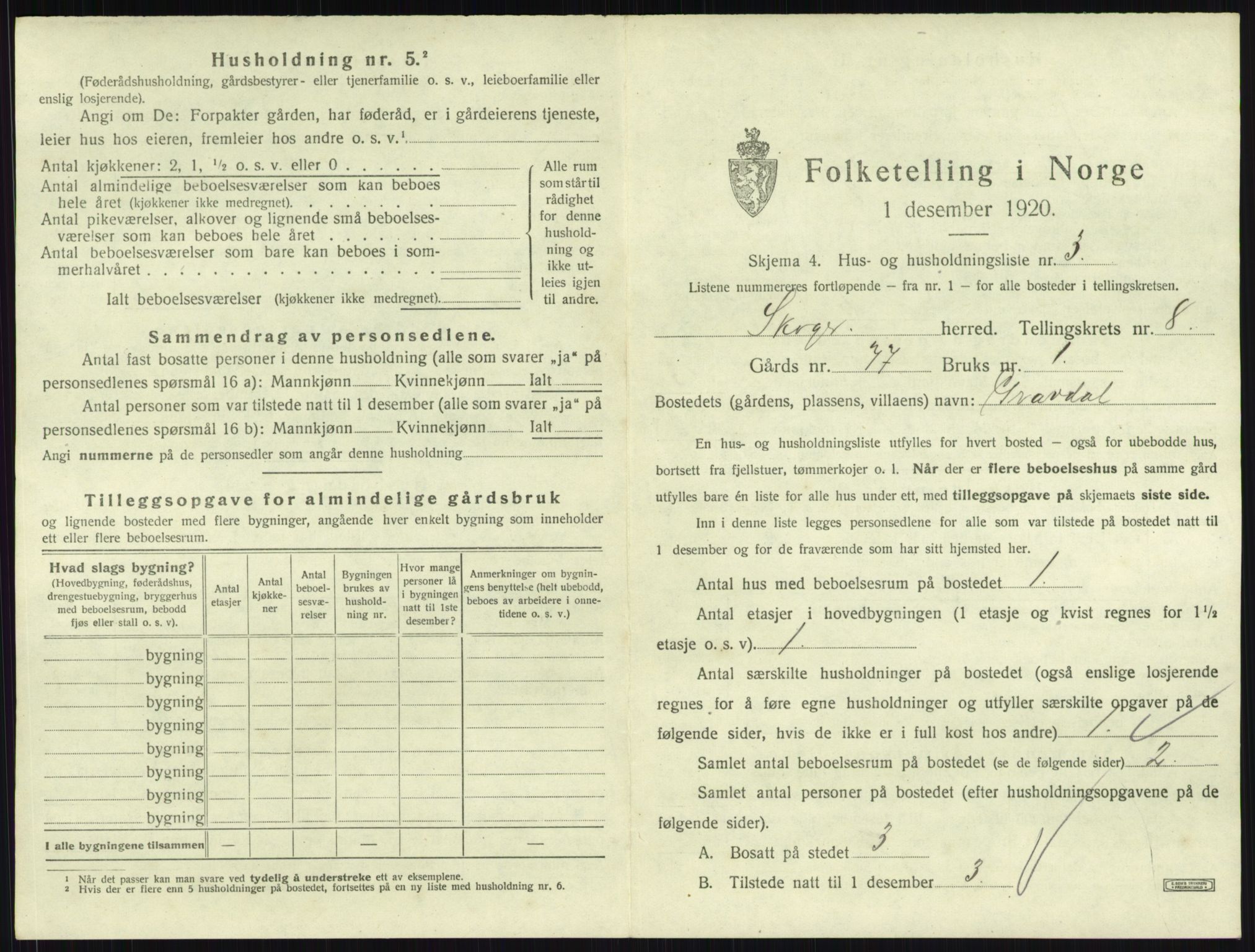 SAKO, 1920 census for Skoger, 1920, p. 1642