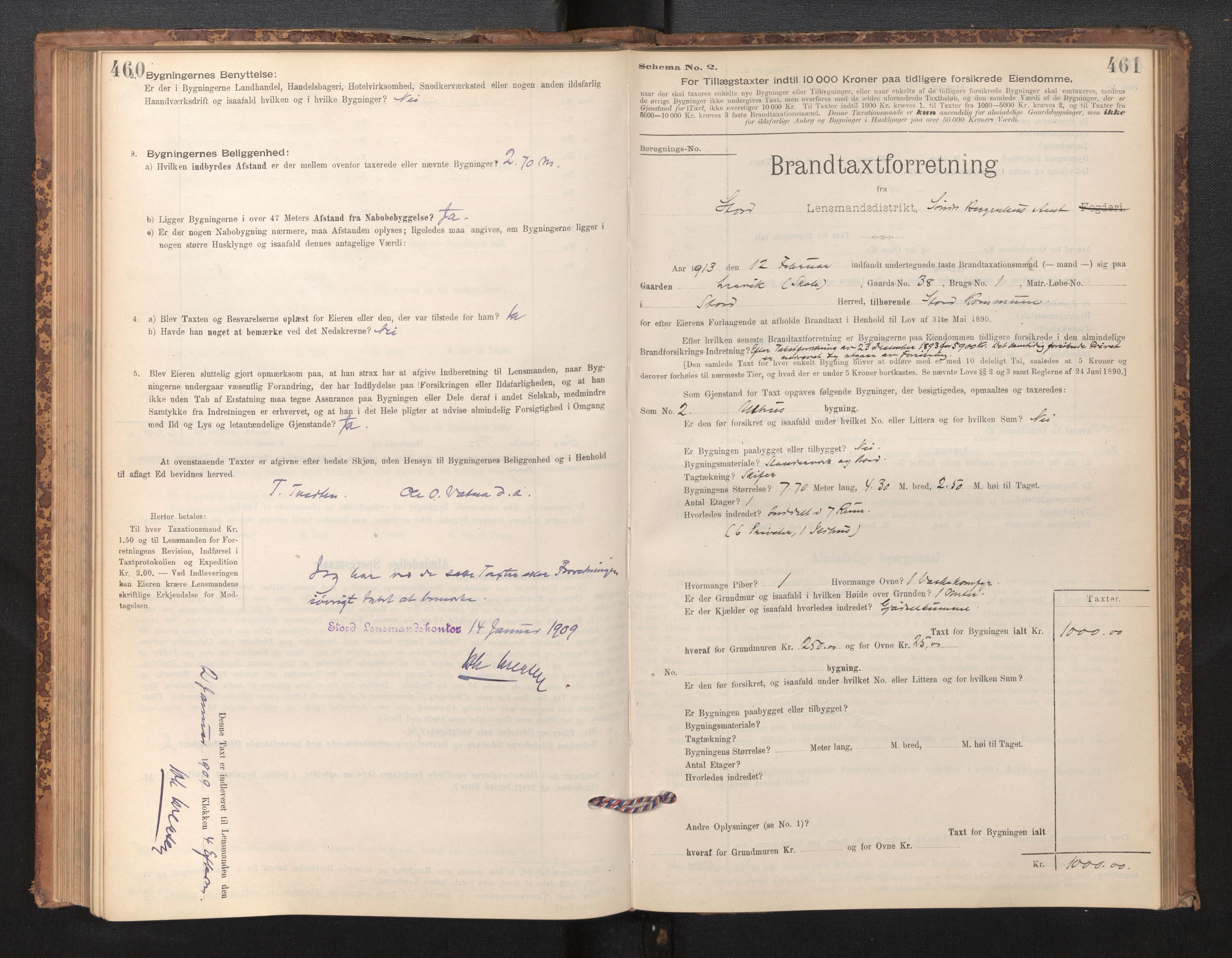 Lensmannen i Stord, SAB/A-35001/0012/L0002: Branntakstprotokoll, skjematakst, 1897-1922, p. 460-461