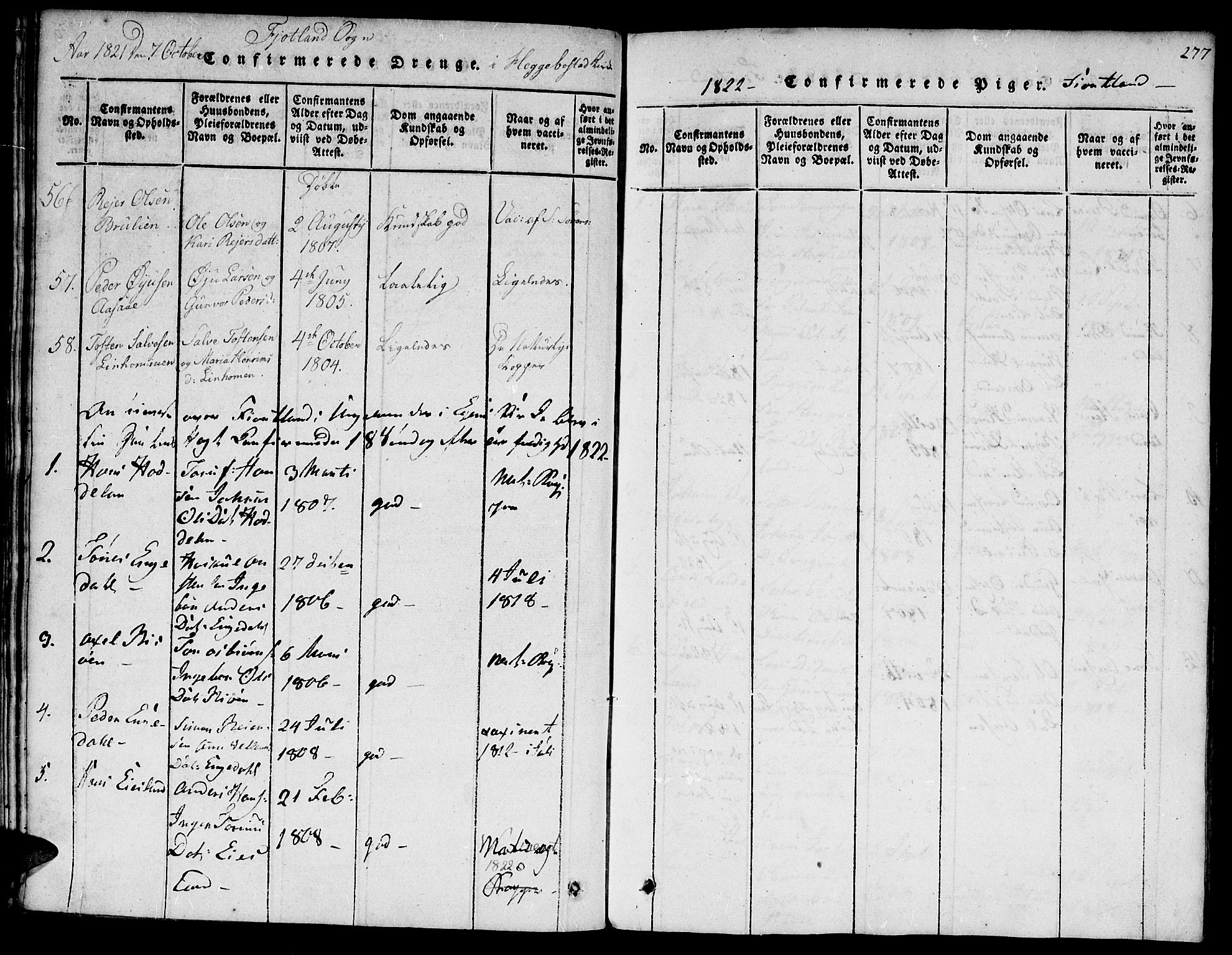 Hægebostad sokneprestkontor, AV/SAK-1111-0024/F/Fa/Faa/L0002: Parish register (official) no. A 2 /3, 1816-1825, p. 277