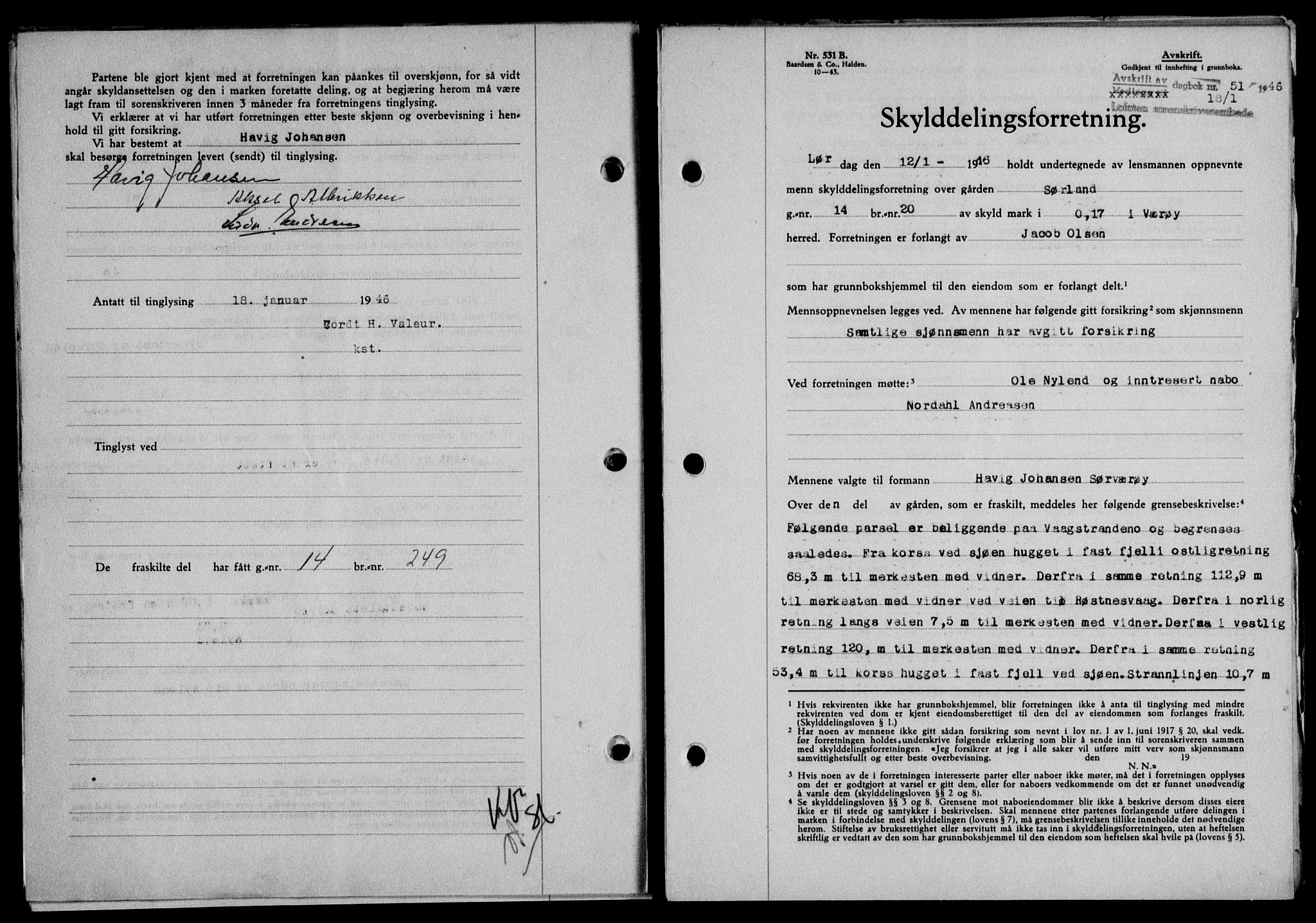 Lofoten sorenskriveri, SAT/A-0017/1/2/2C/L0013a: Mortgage book no. 13a, 1944-1946, Diary no: : 51/1946