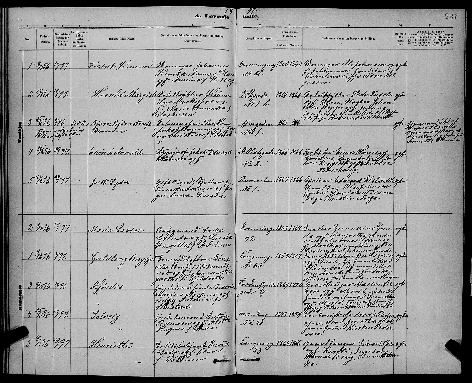 Ministerialprotokoller, klokkerbøker og fødselsregistre - Sør-Trøndelag, SAT/A-1456/601/L0092: Parish register (copy) no. 601C10, 1884-1897, p. 237