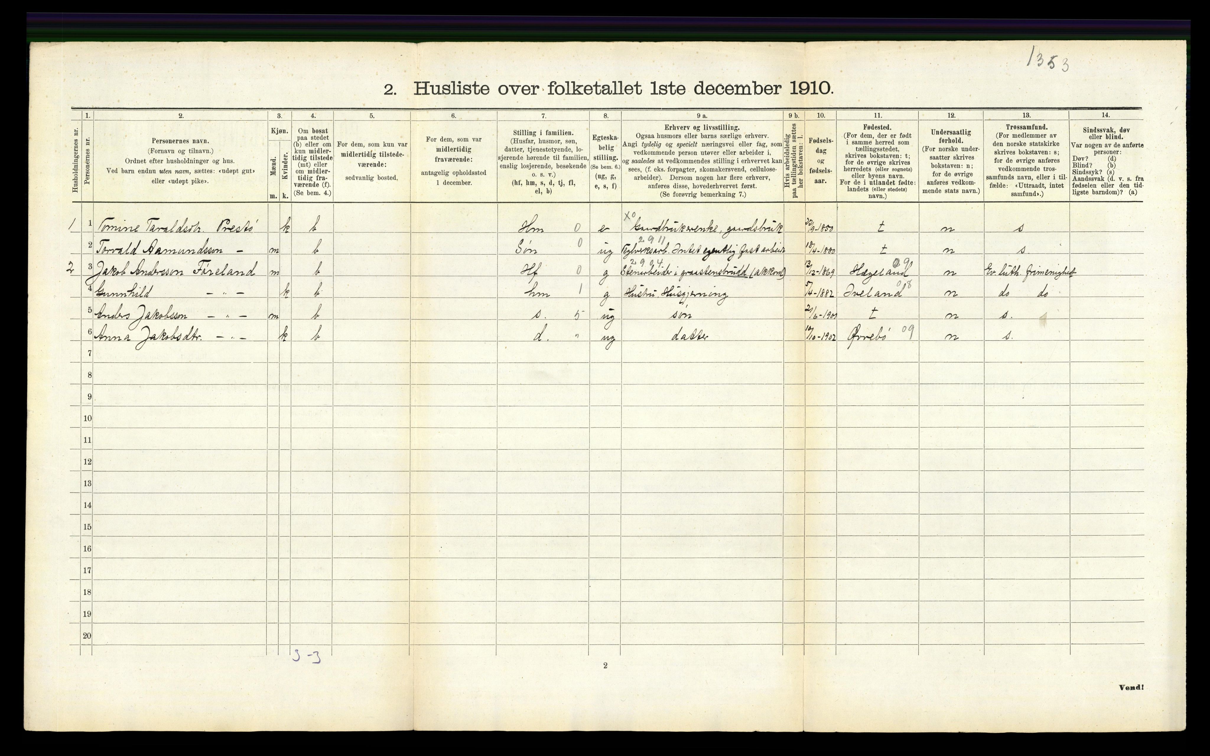 RA, 1910 census for Oddernes, 1910, p. 548