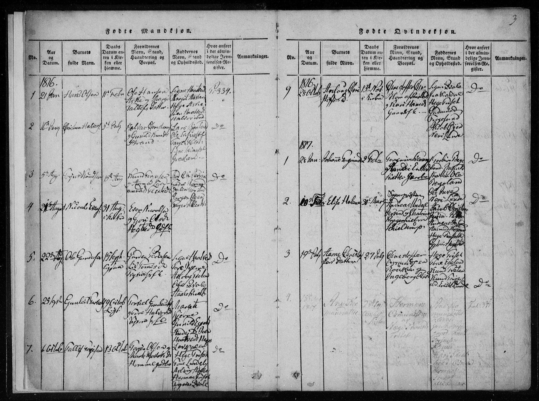 Lårdal kirkebøker, SAKO/A-284/F/Fa/L0005: Parish register (official) no. I 5, 1815-1860, p. 3