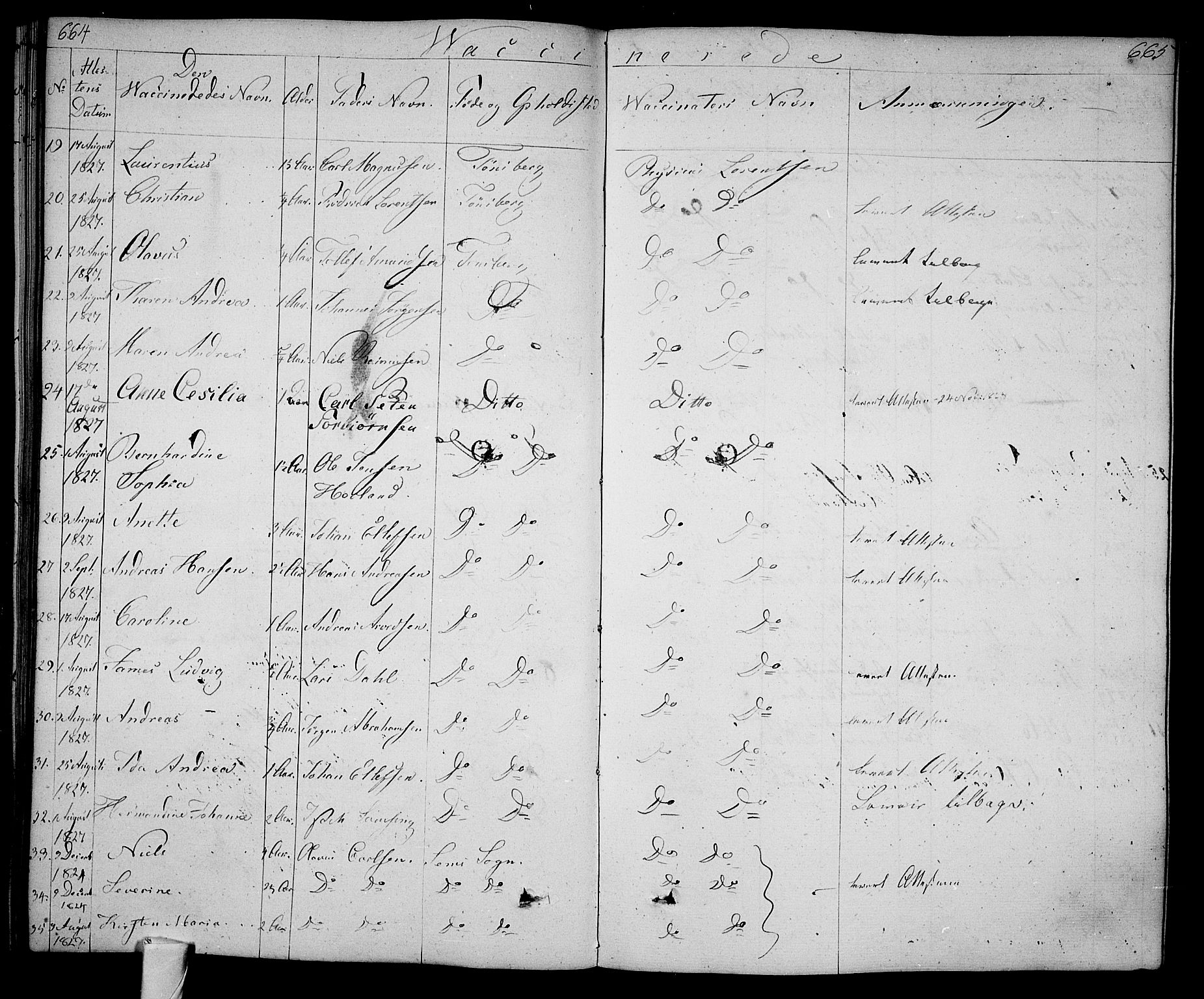 Tønsberg kirkebøker, SAKO/A-330/F/Fa/L0005: Parish register (official) no. I 5, 1827-1836, p. 664-665