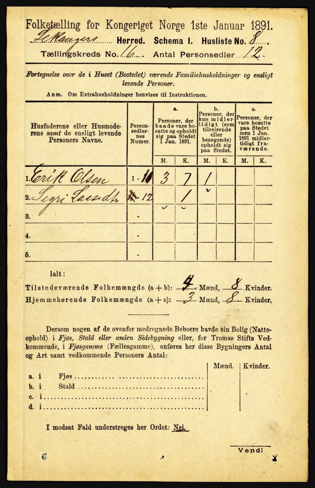 RA, 1891 census for 1419 Leikanger, 1891, p. 2967