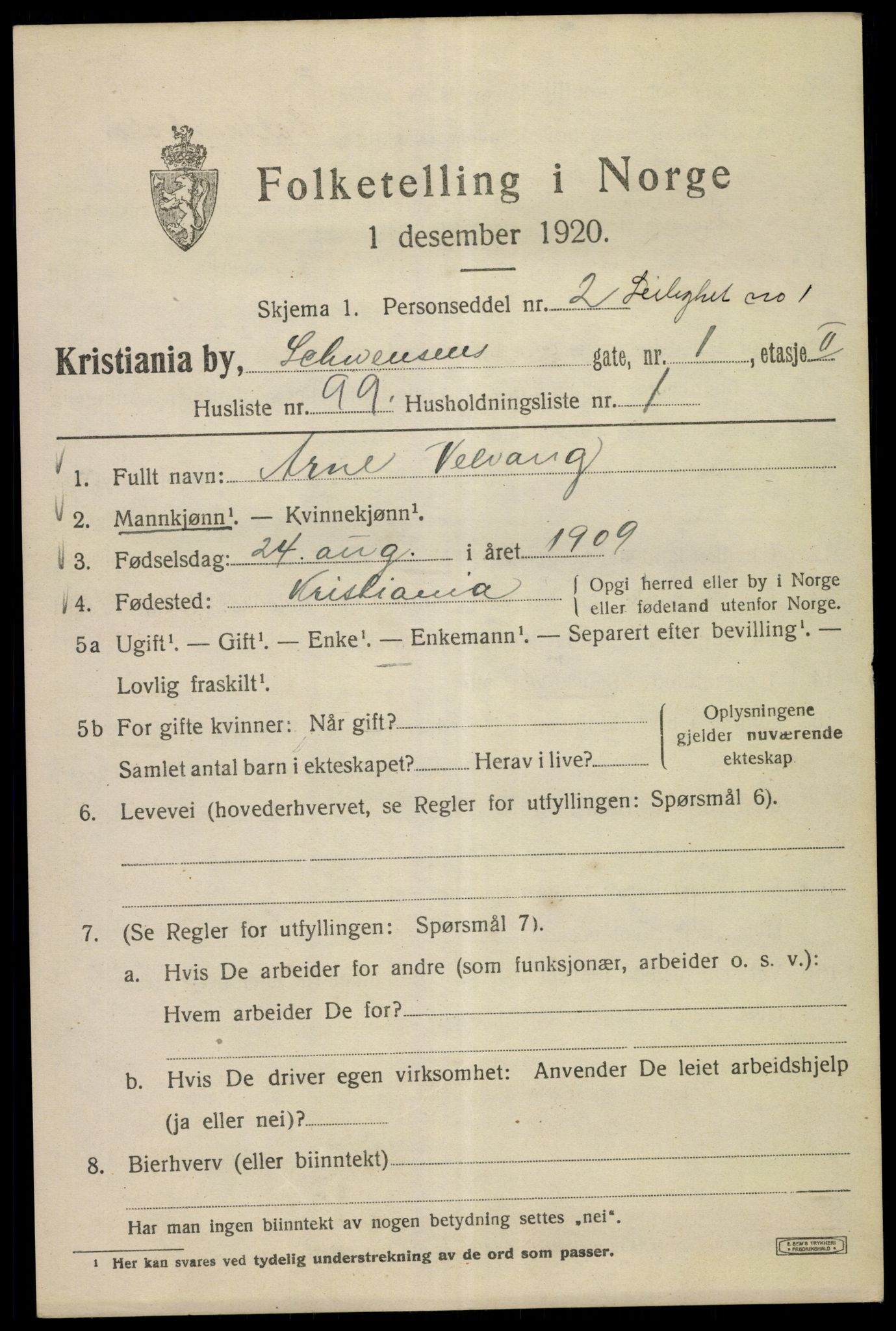 SAO, 1920 census for Kristiania, 1920, p. 500203