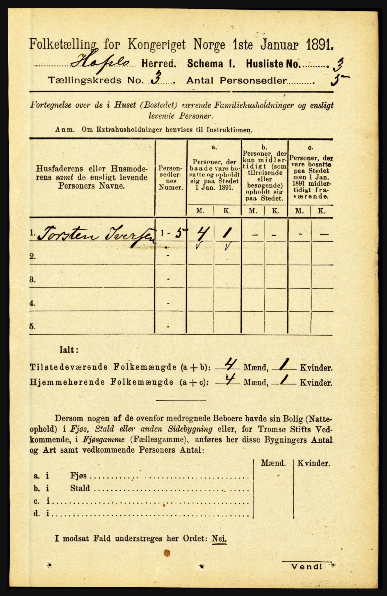 RA, 1891 census for 1425 Hafslo, 1891, p. 883