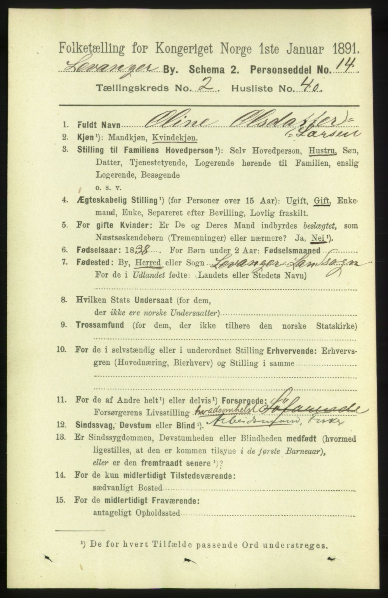 RA, 1891 census for 1701 Levanger, 1891, p. 818