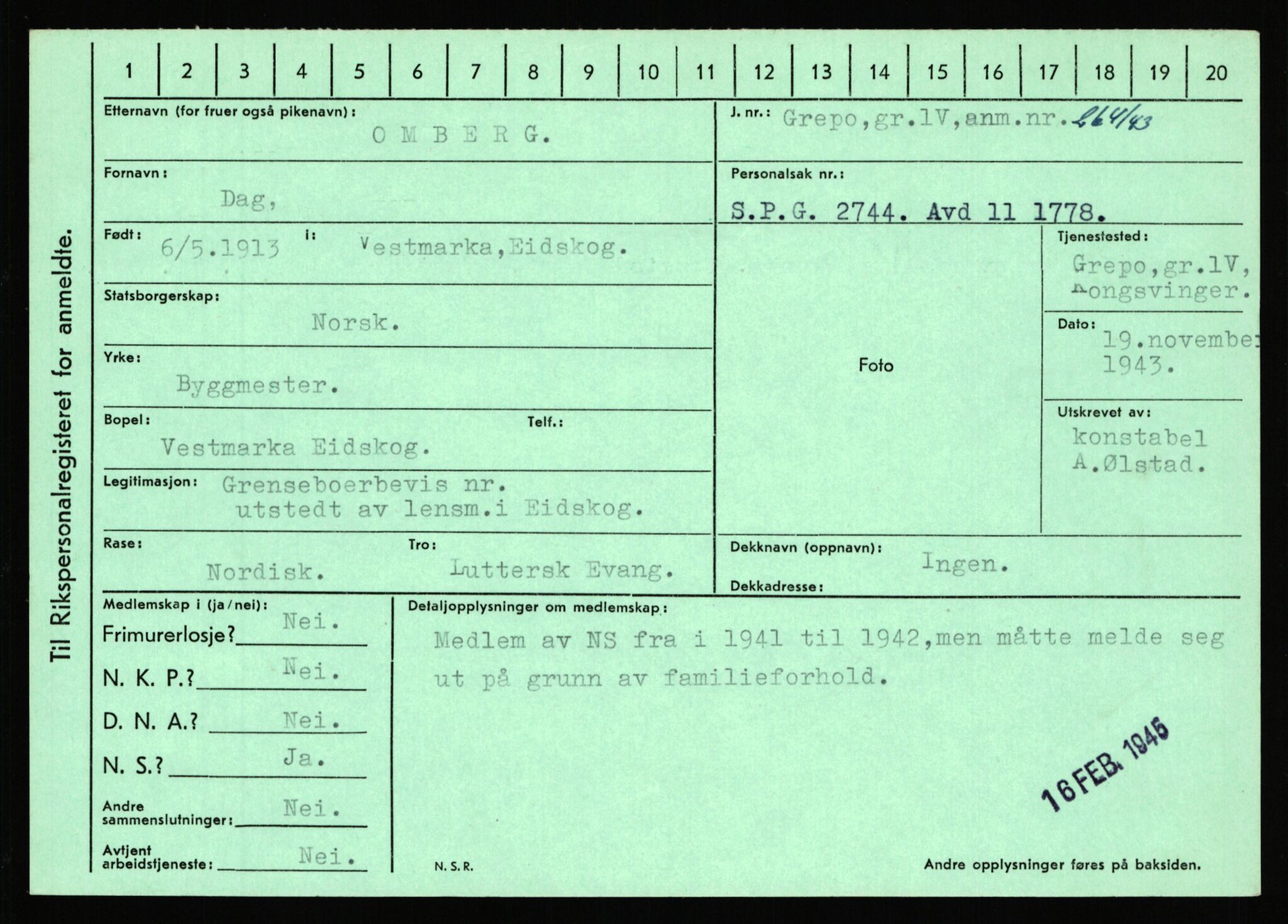 Statspolitiet - Hovedkontoret / Osloavdelingen, AV/RA-S-1329/C/Ca/L0012: Oanæs - Quistgaard	, 1943-1945, p. 2026