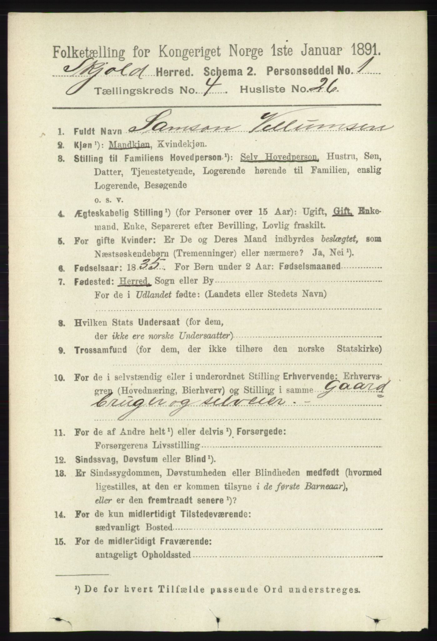 RA, 1891 census for 1154 Skjold, 1891, p. 659