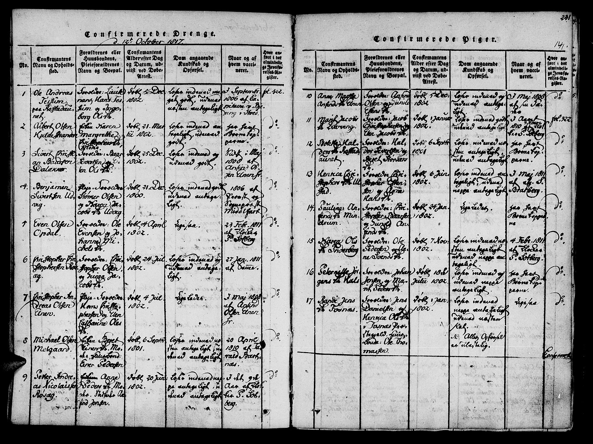 Ministerialprotokoller, klokkerbøker og fødselsregistre - Nord-Trøndelag, SAT/A-1458/741/L0387: Parish register (official) no. 741A03 /1, 1817-1822, p. 141