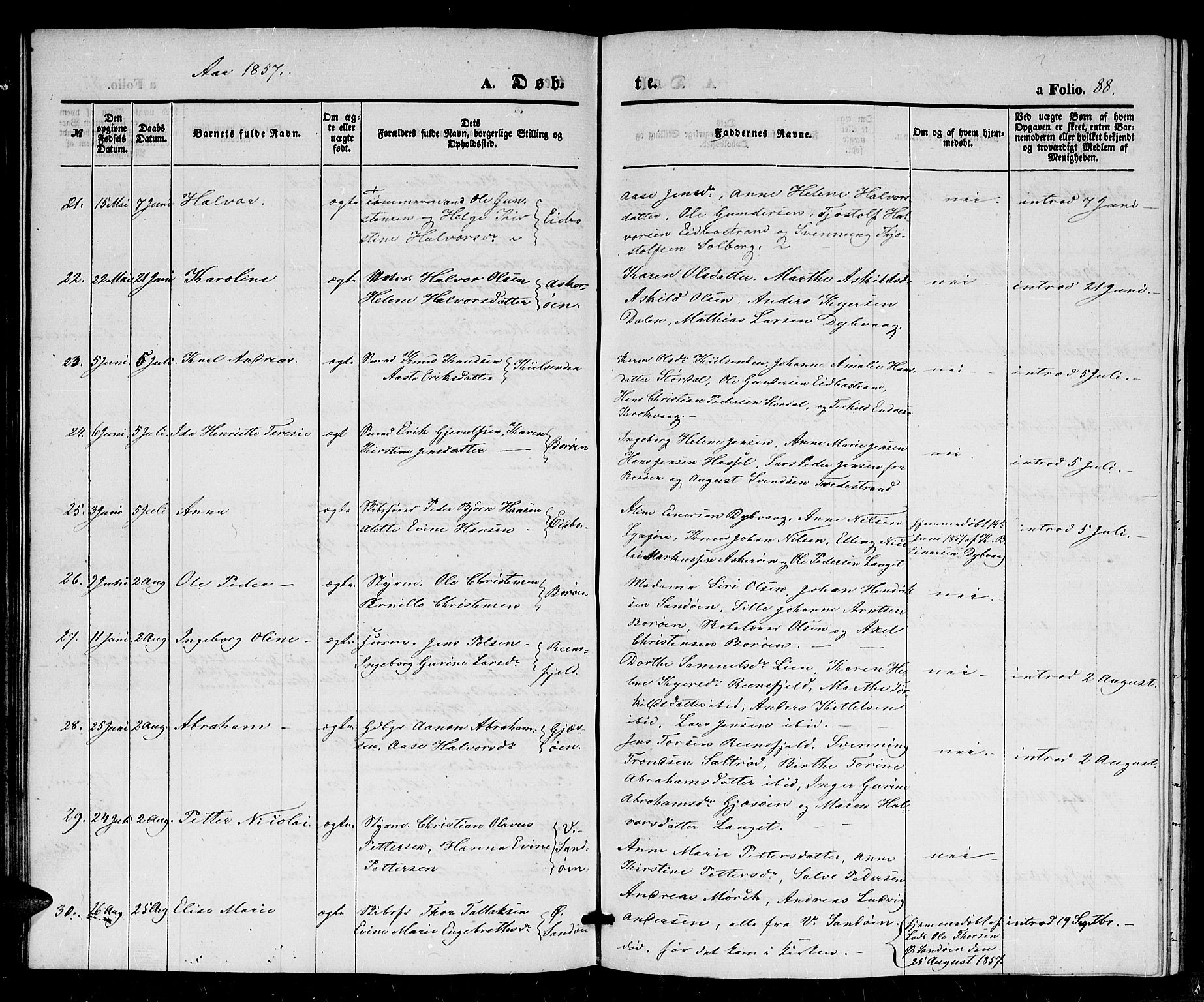 Dypvåg sokneprestkontor, SAK/1111-0007/F/Fb/Fba/L0010: Parish register (copy) no. B 10, 1842-1857, p. 88