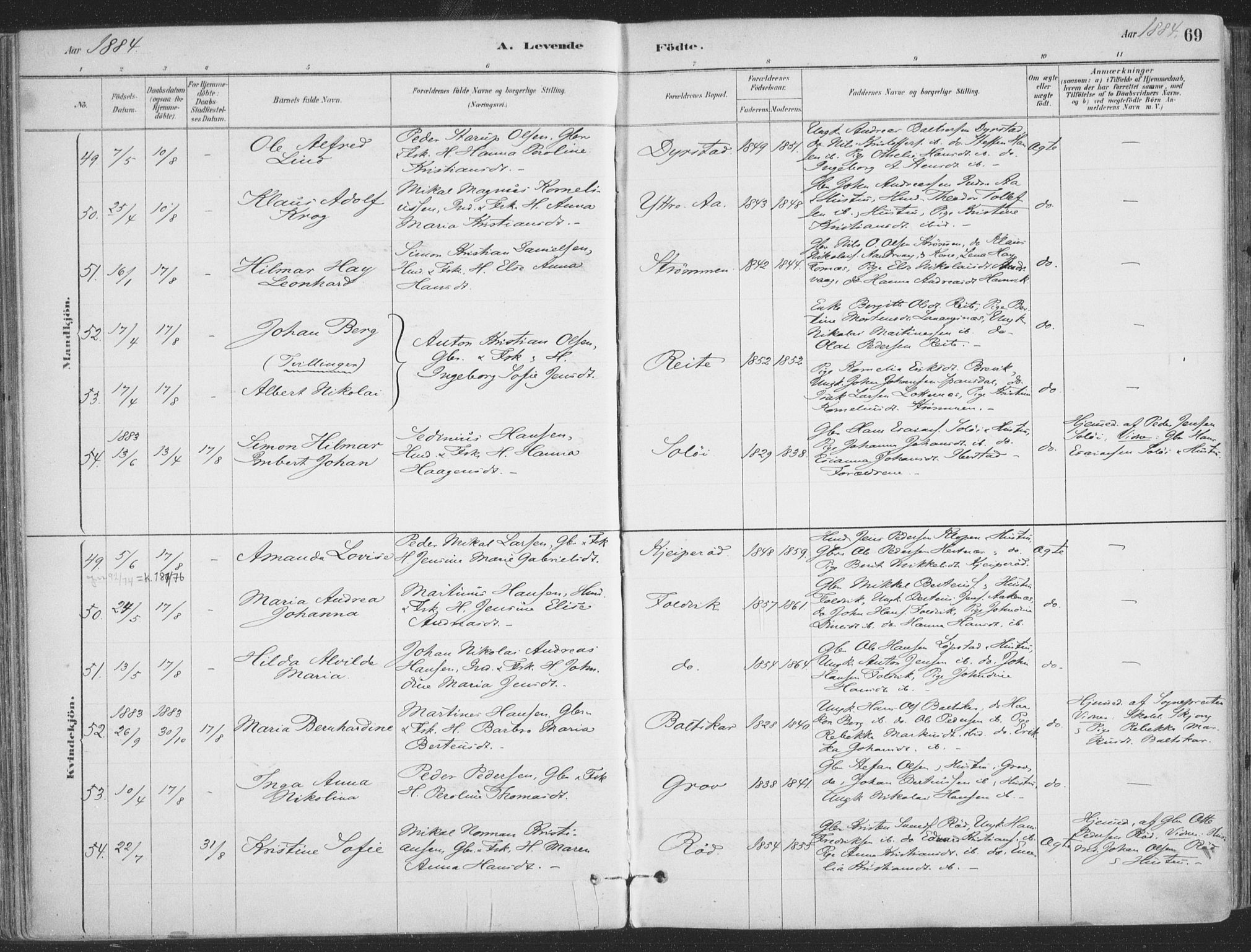 Ibestad sokneprestembete, AV/SATØ-S-0077/H/Ha/Haa/L0011kirke: Parish register (official) no. 11, 1880-1889, p. 69