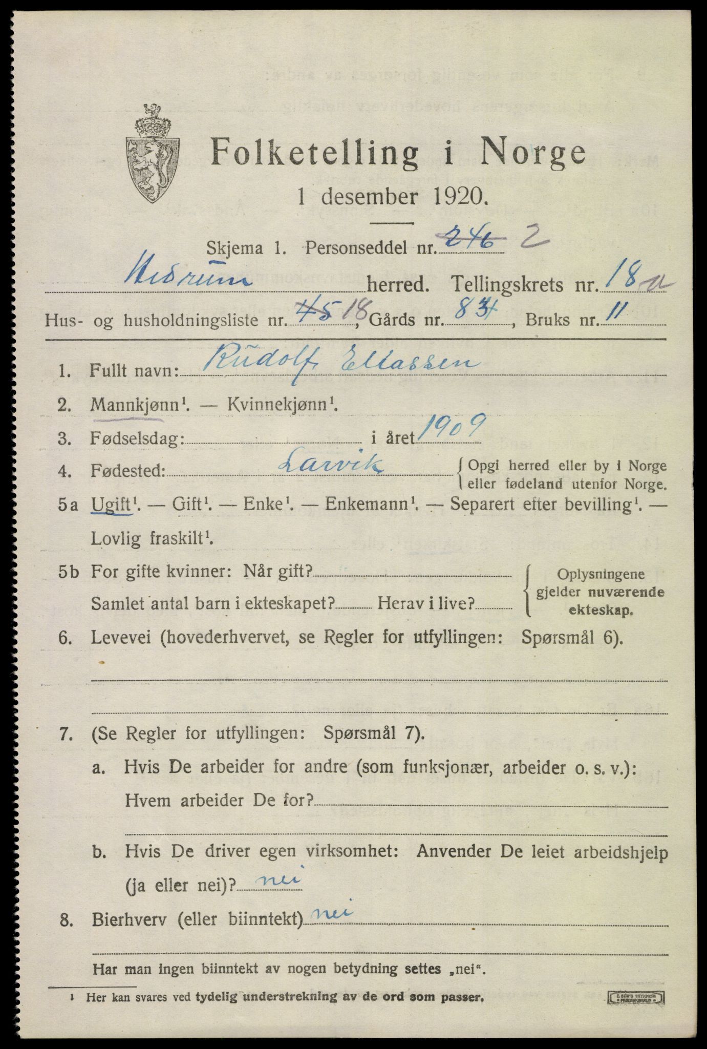 SAKO, 1920 census for Hedrum, 1920, p. 10995