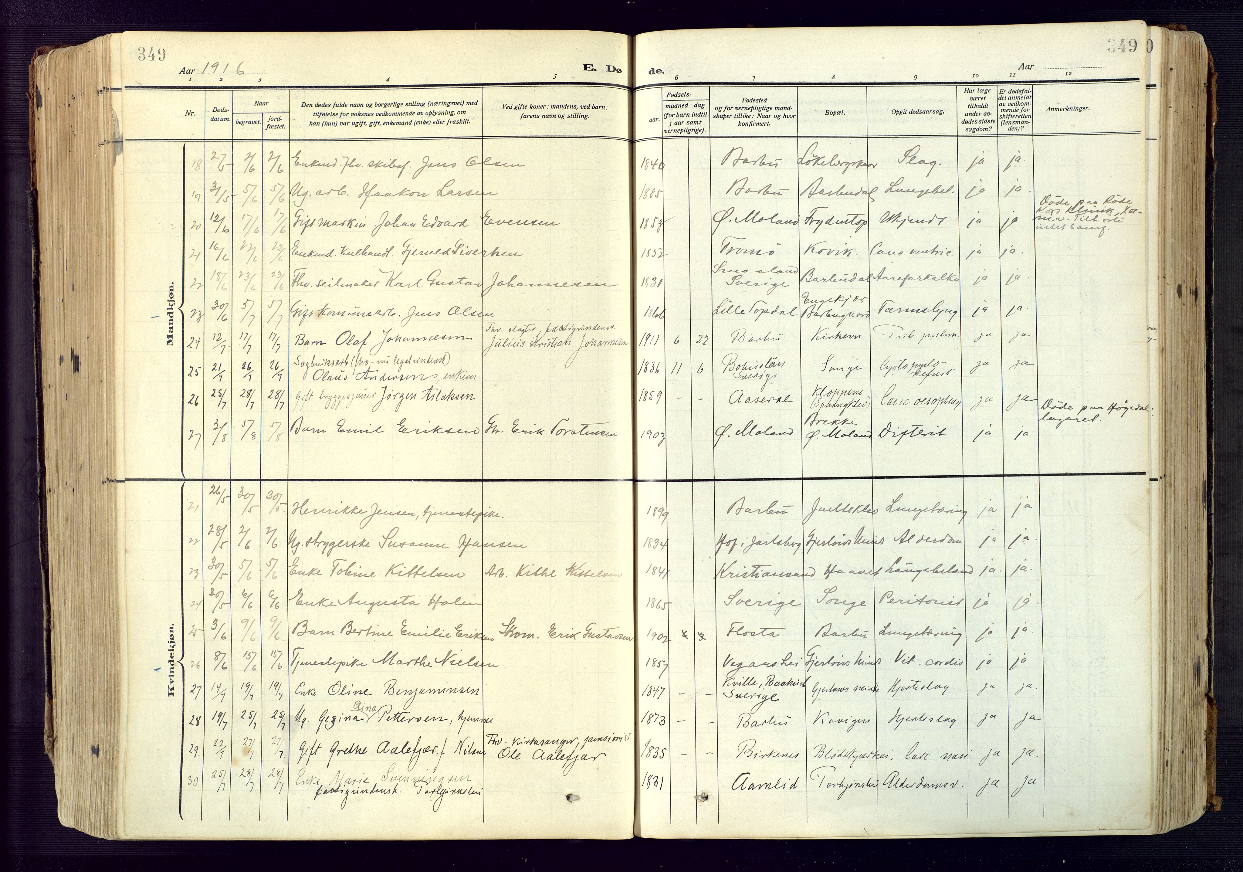 Barbu sokneprestkontor, AV/SAK-1111-0003/F/Fa/L0006: Parish register (official) no. A 6, 1910-1929, p. 349