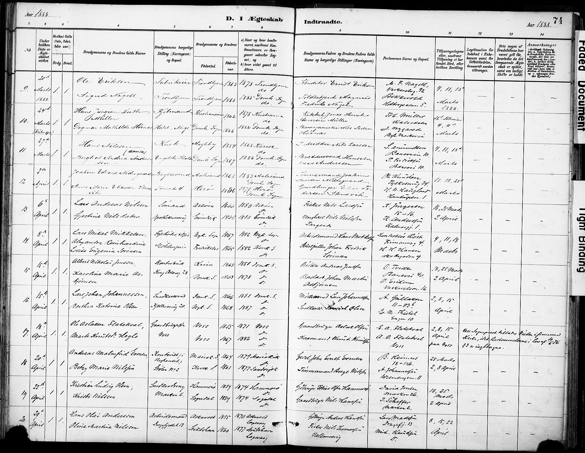 Domkirken sokneprestembete, AV/SAB-A-74801/H/Haa/L0037: Parish register (official) no. D 4, 1880-1907, p. 74