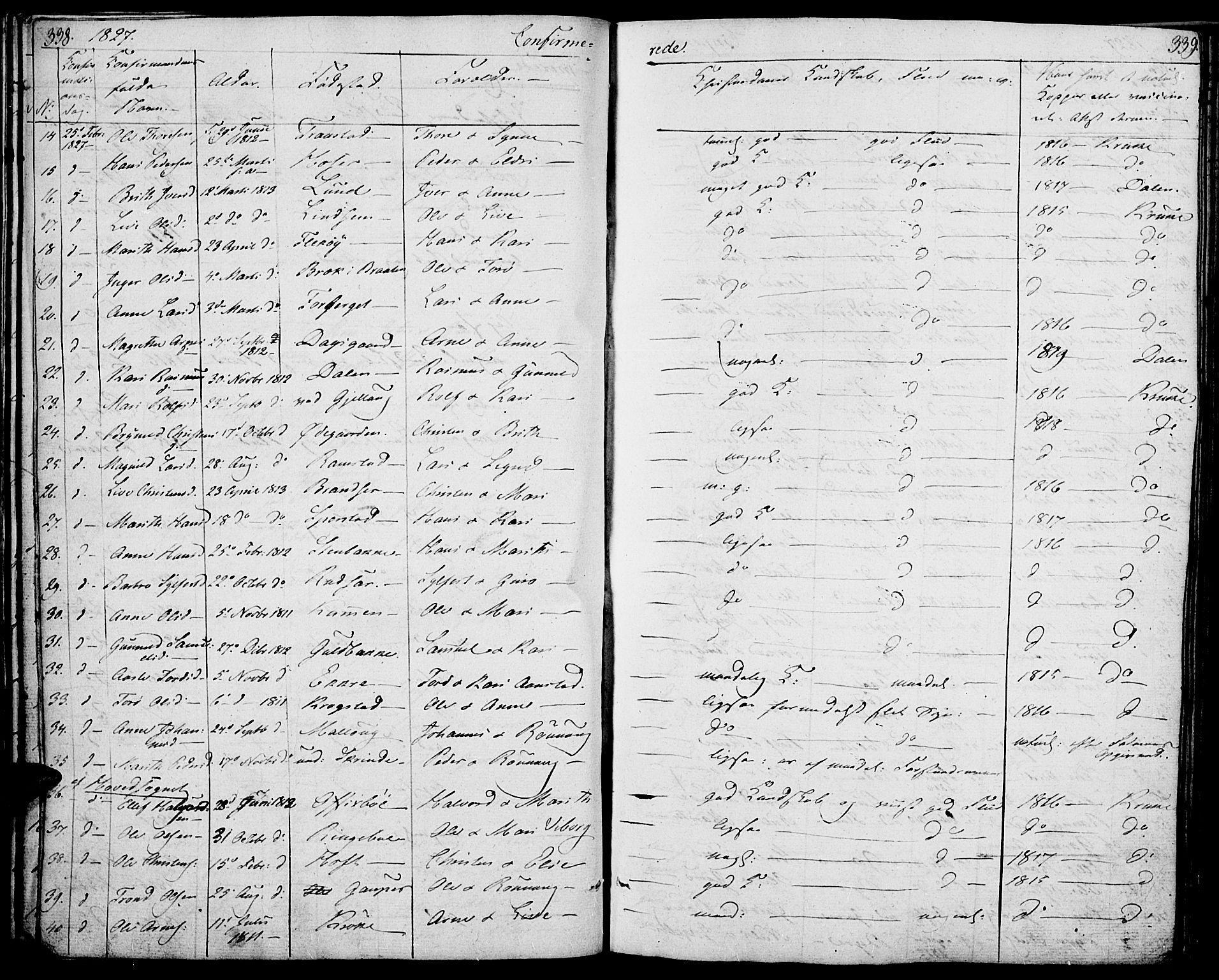 Lom prestekontor, SAH/PREST-070/K/L0005: Parish register (official) no. 5, 1825-1837, p. 338-339