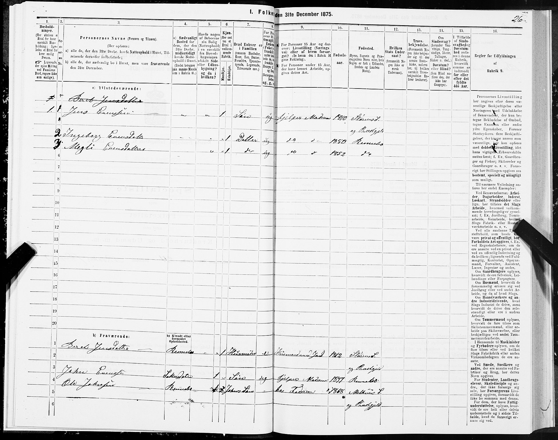 SAT, 1875 census for 1635P Rennebu, 1875, p. 3026