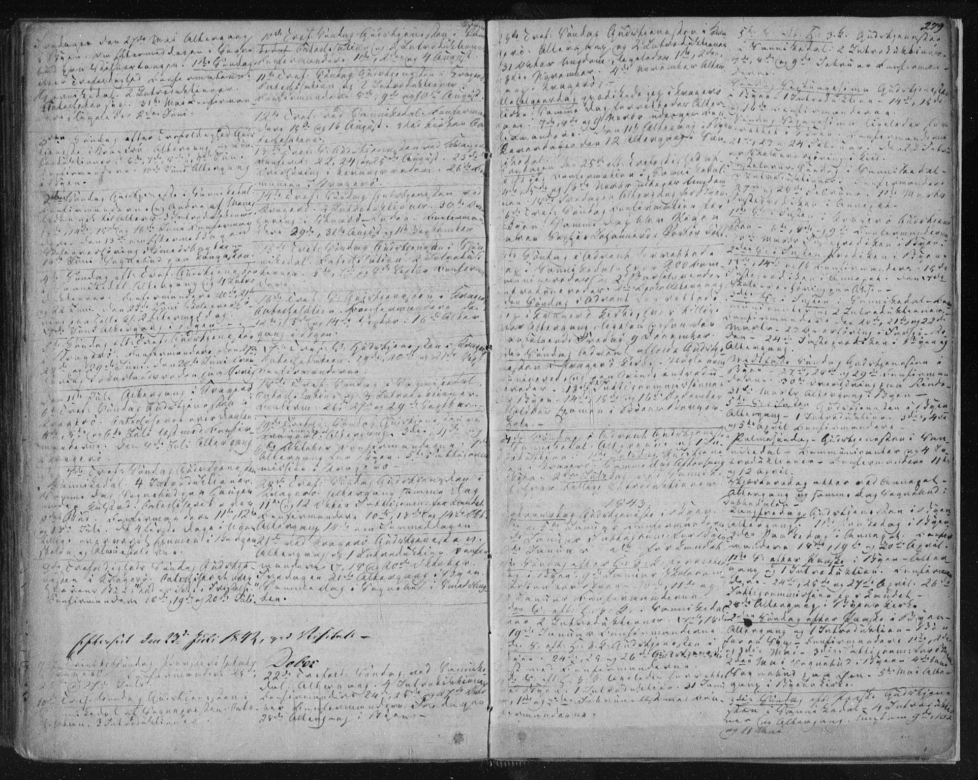 Kragerø kirkebøker, AV/SAKO-A-278/F/Fa/L0005: Parish register (official) no. 5, 1832-1847, p. 279