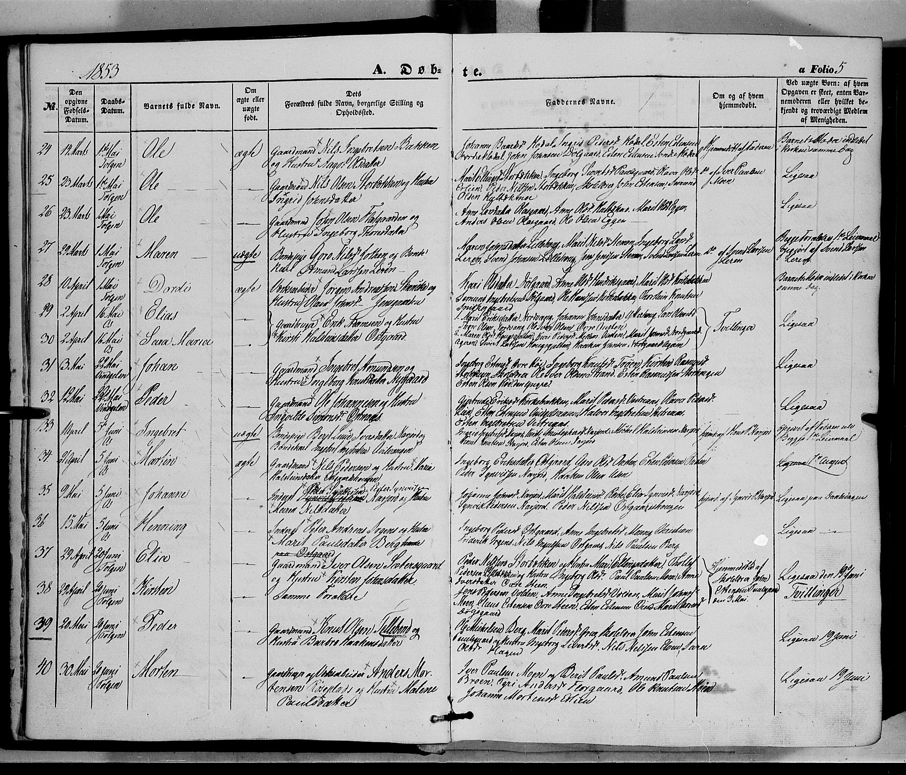 Tolga prestekontor, AV/SAH-PREST-062/K/L0006: Parish register (official) no. 6, 1852-1876, p. 5