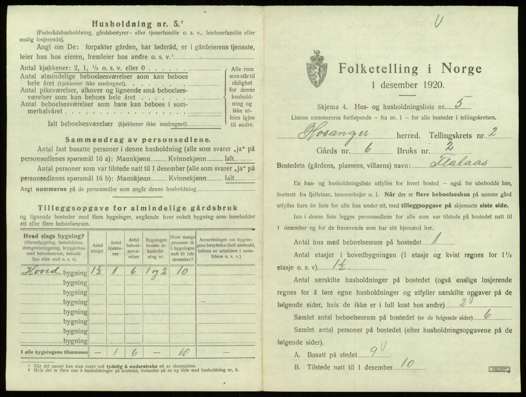 SAB, 1920 census for Hosanger, 1920, p. 106