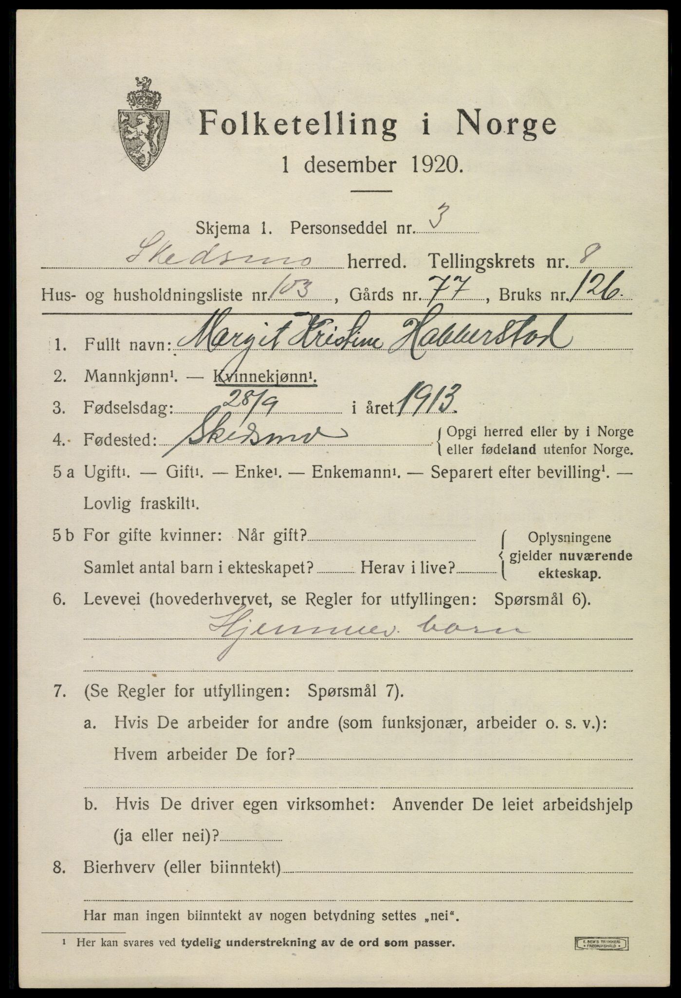 SAO, 1920 census for Skedsmo, 1920, p. 10515