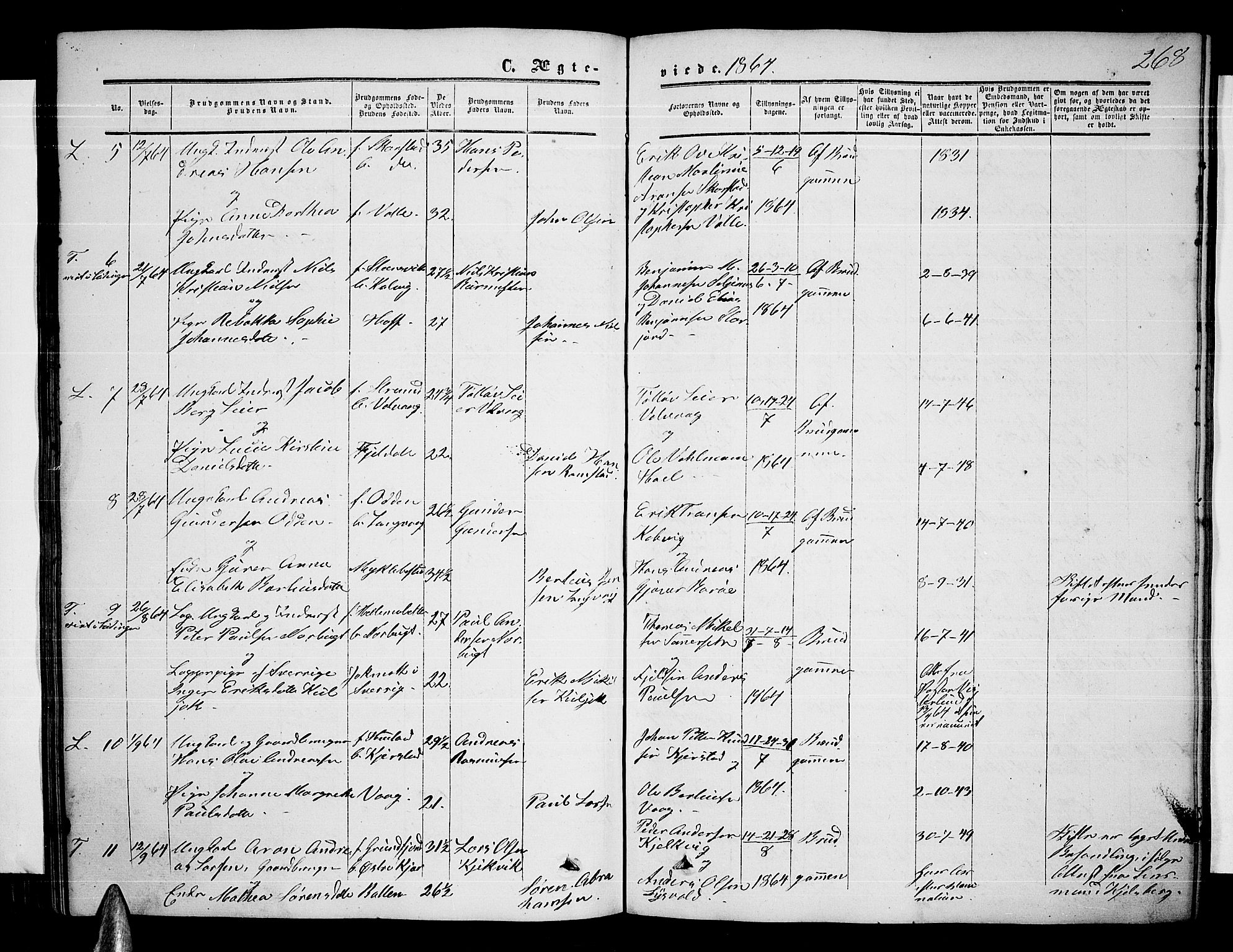 Ministerialprotokoller, klokkerbøker og fødselsregistre - Nordland, AV/SAT-A-1459/872/L1046: Parish register (copy) no. 872C02, 1852-1879, p. 268