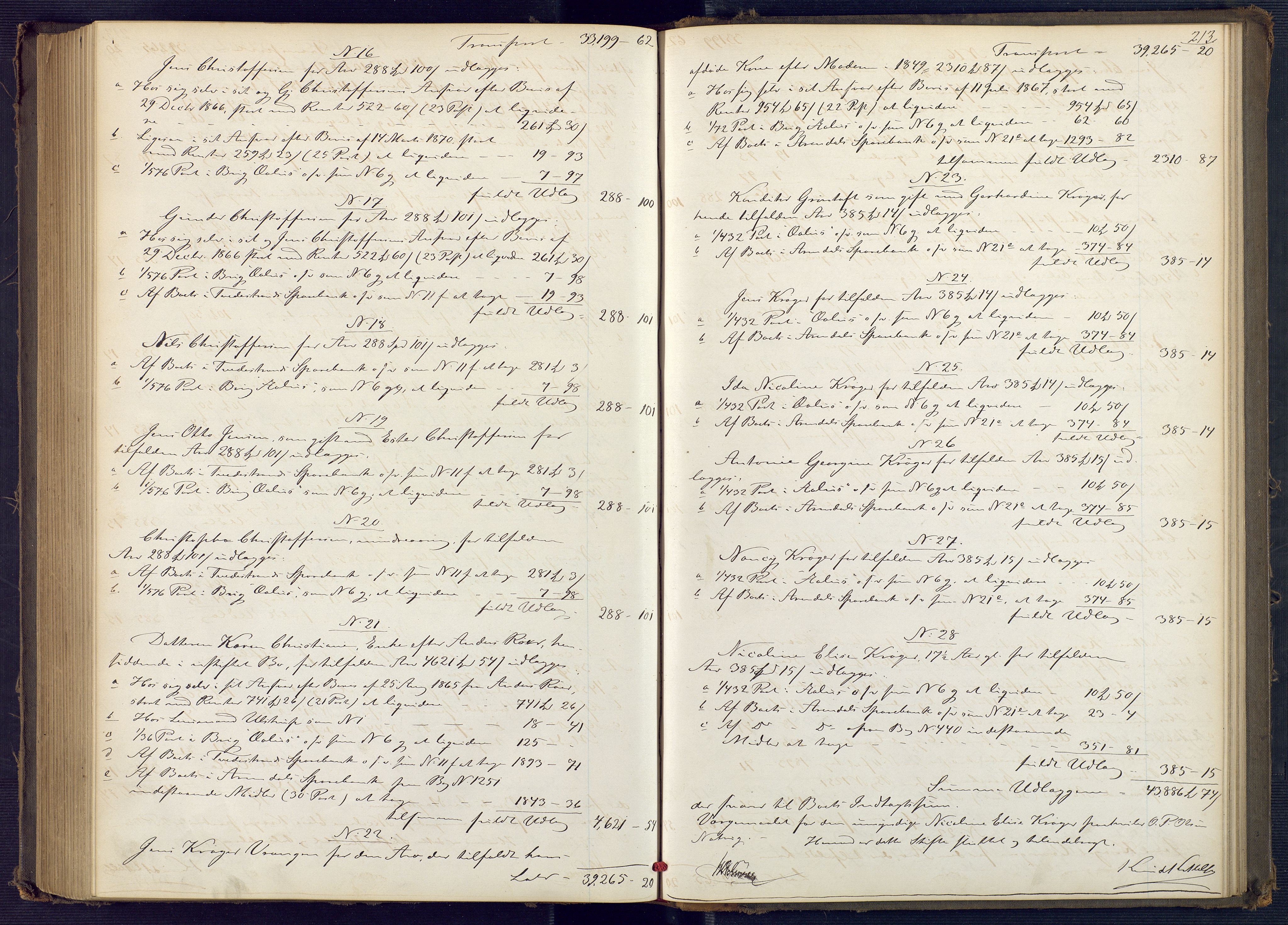 Holt sorenskriveri, AV/SAK-1221-0002/H/Hc/L0031: Skifteutlodningsprotokoll nr. 6, 1869-1874, p. 212b-213a