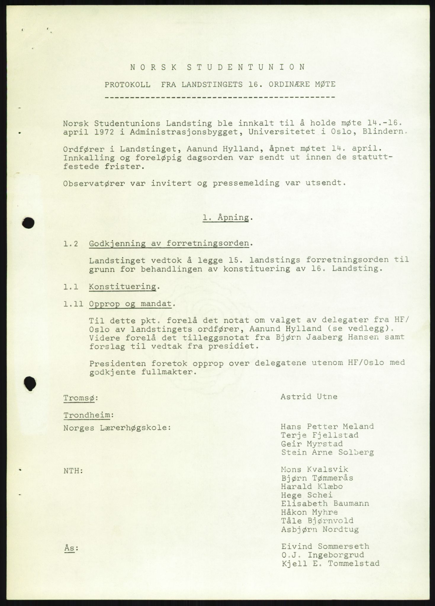 Norsk Studentunion, AV/RA-PA-0794/Fg/L0067: Landstinget, 1968-1979