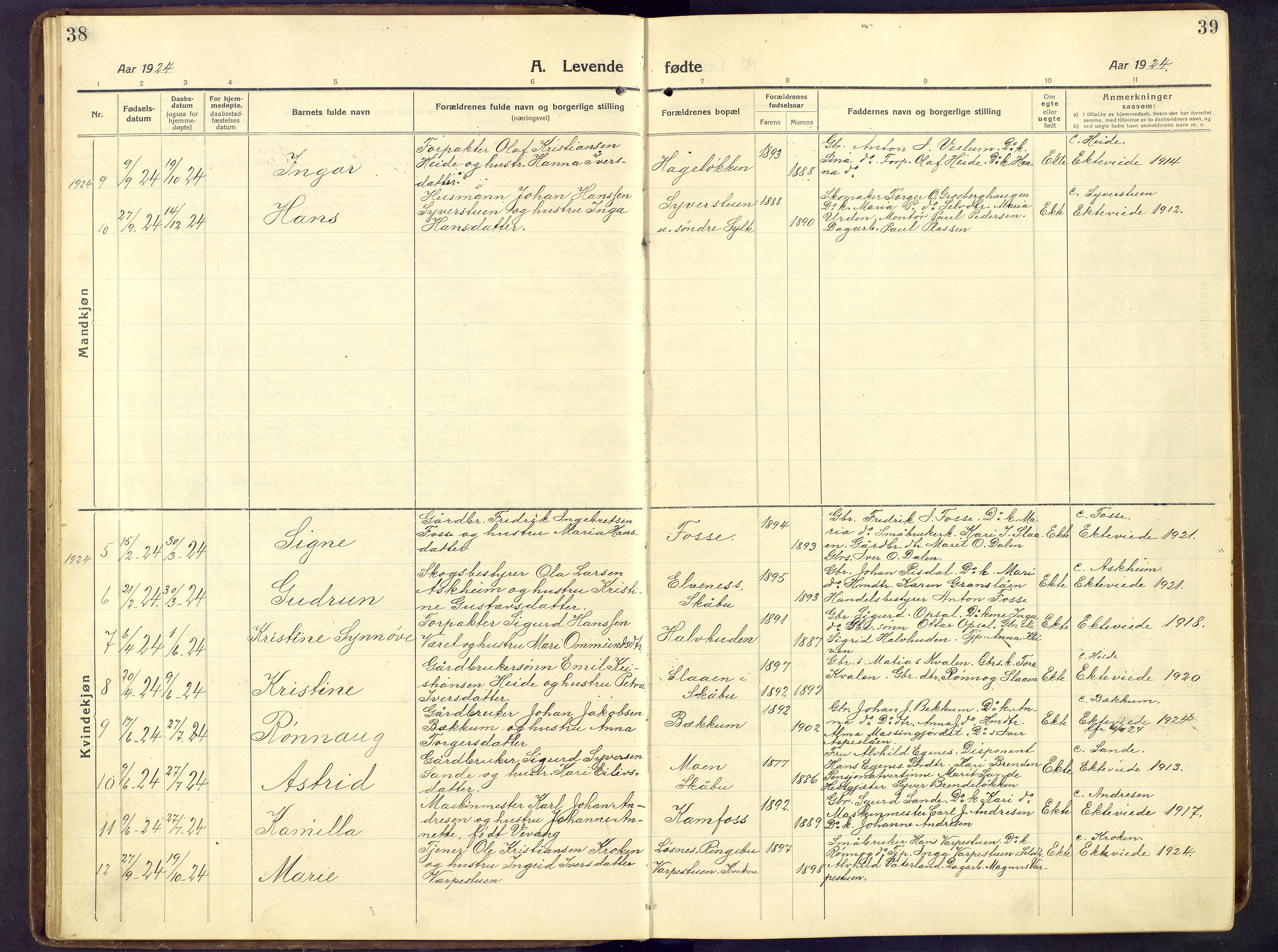 Nord-Fron prestekontor, AV/SAH-PREST-080/H/Ha/Hab/L0009: Parish register (copy) no. 9, 1915-1958, p. 38-39