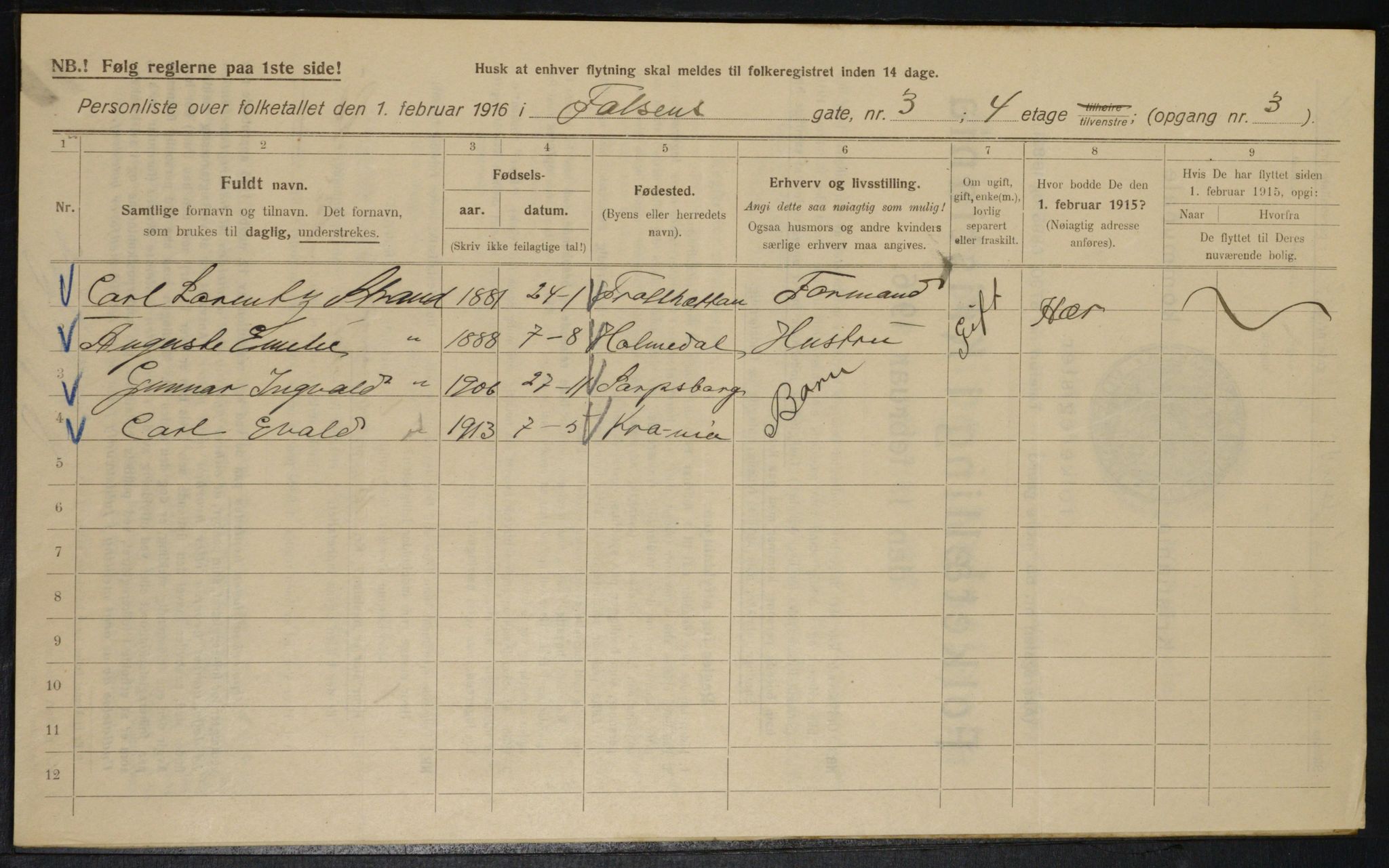 OBA, Municipal Census 1916 for Kristiania, 1916, p. 23664