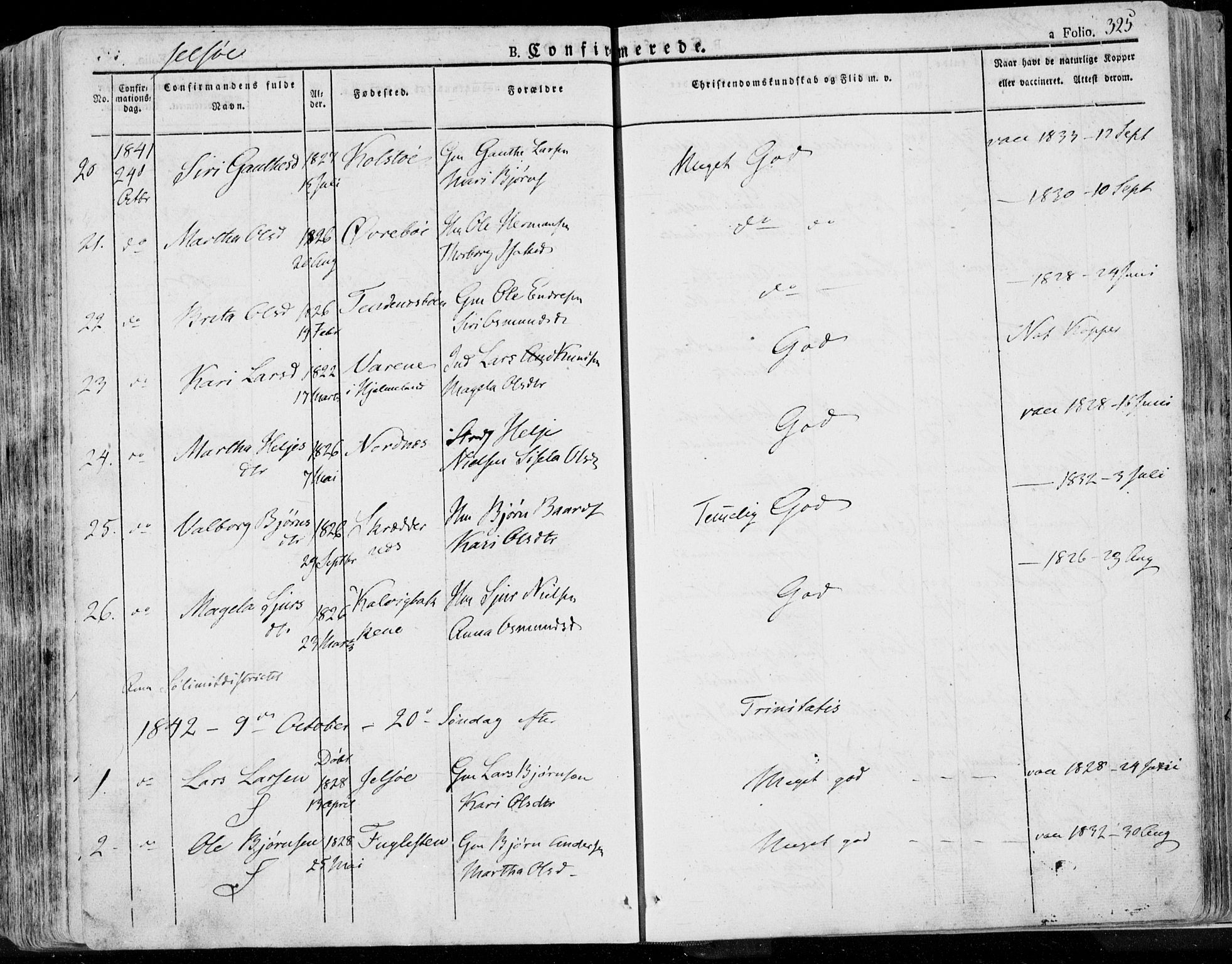 Jelsa sokneprestkontor, SAST/A-101842/01/IV: Parish register (official) no. A 6.1, 1828-1853, p. 325