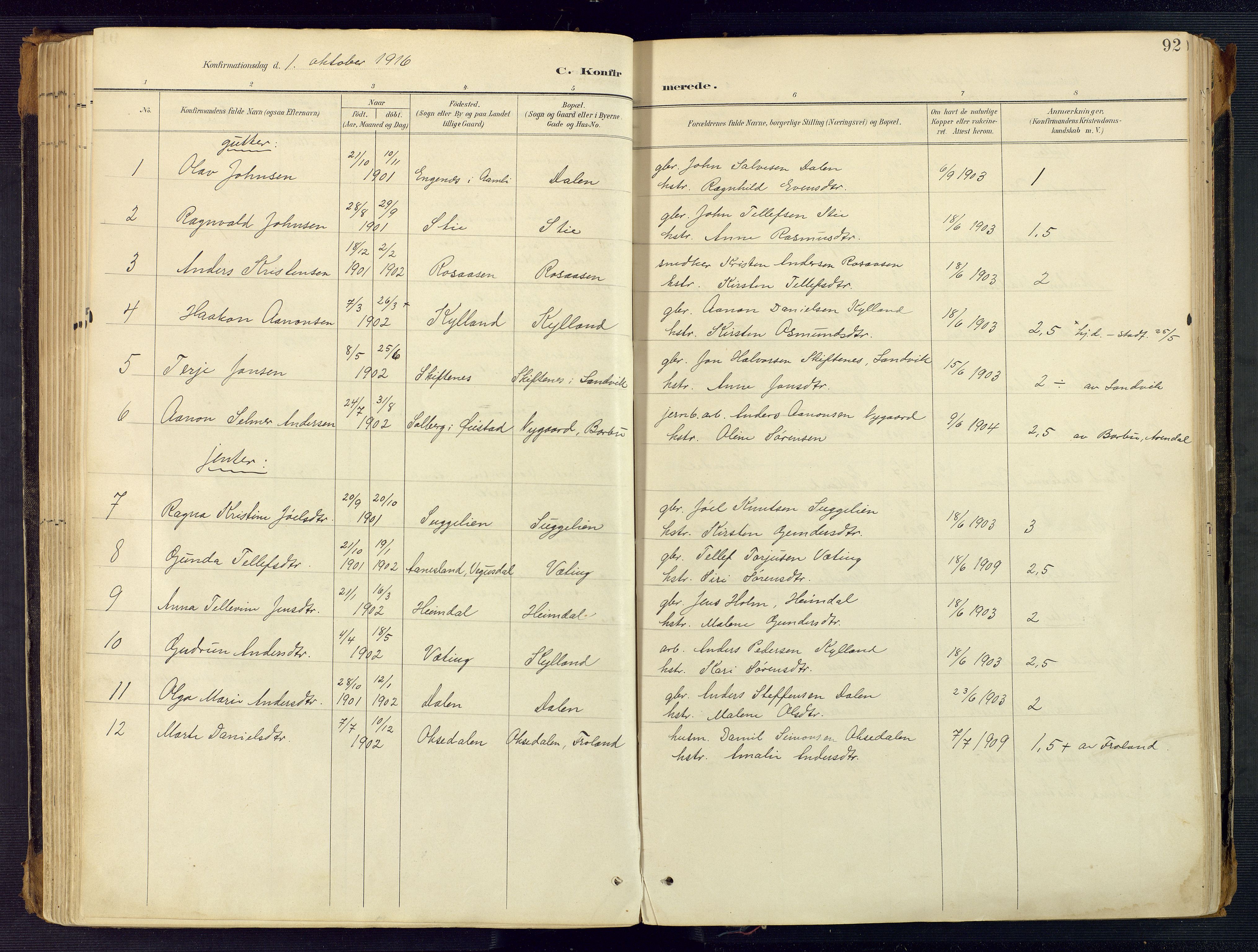 Herefoss sokneprestkontor, AV/SAK-1111-0019/F/Fa/Faa/L0003: Parish register (official) no. A 3, 1887-1930, p. 92