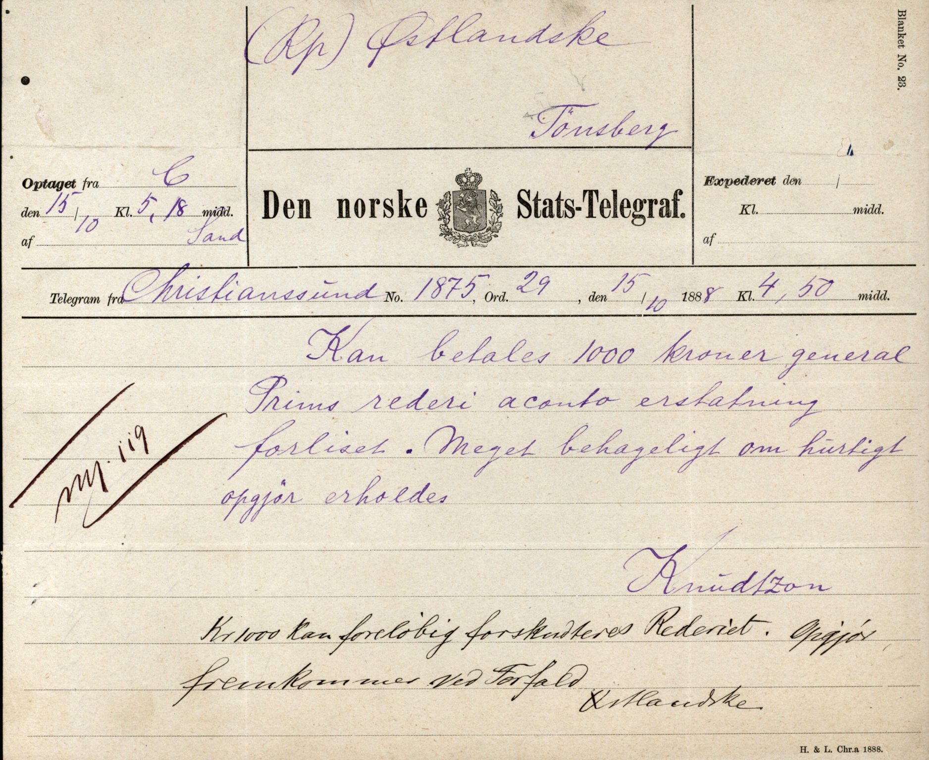 Pa 63 - Østlandske skibsassuranceforening, VEMU/A-1079/G/Ga/L0022/0003: Havaridokumenter / Ægir, Heldine, Henrik Wergeland, Høvding, General Prim, 1888, p. 65