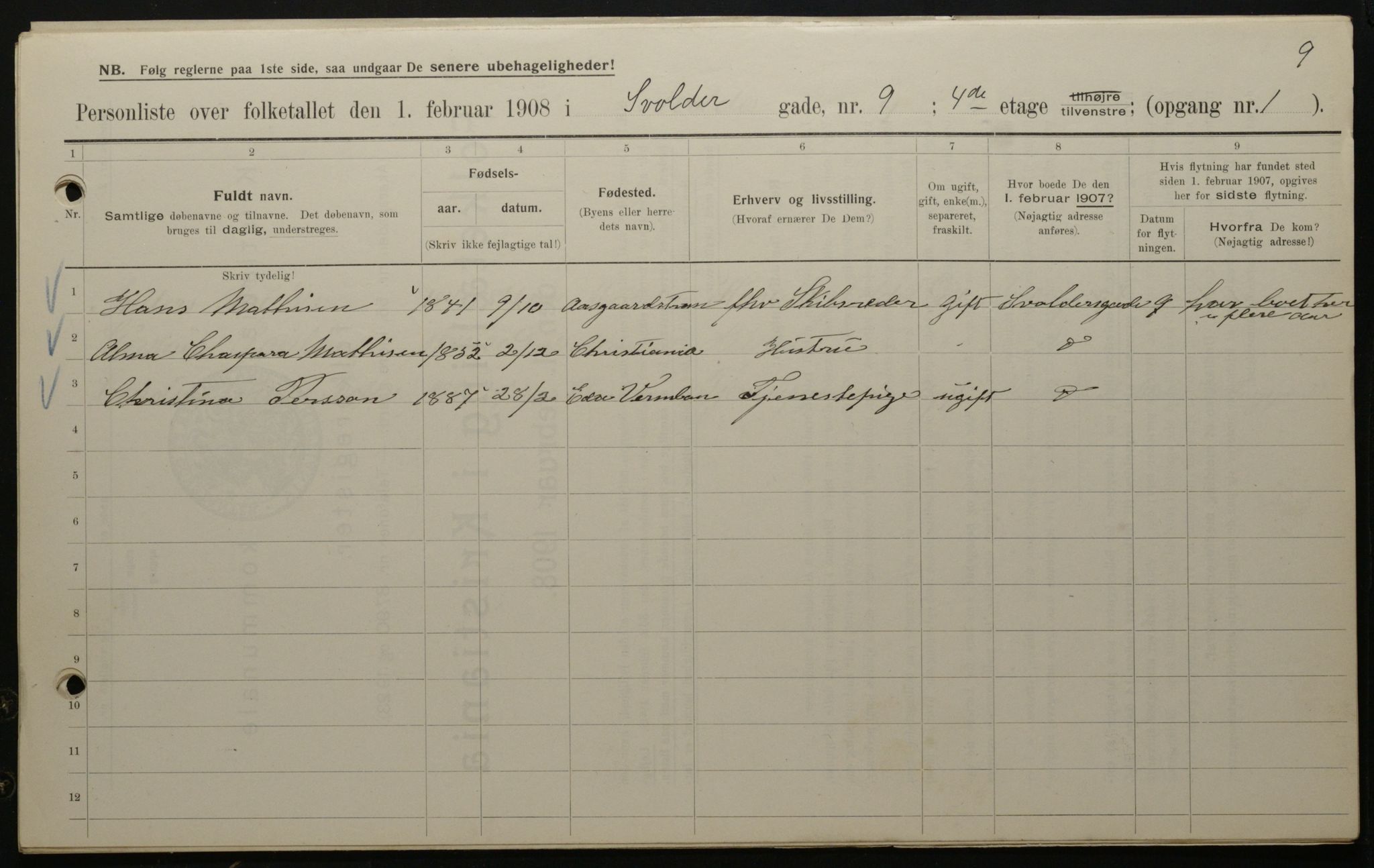 OBA, Municipal Census 1908 for Kristiania, 1908, p. 95526