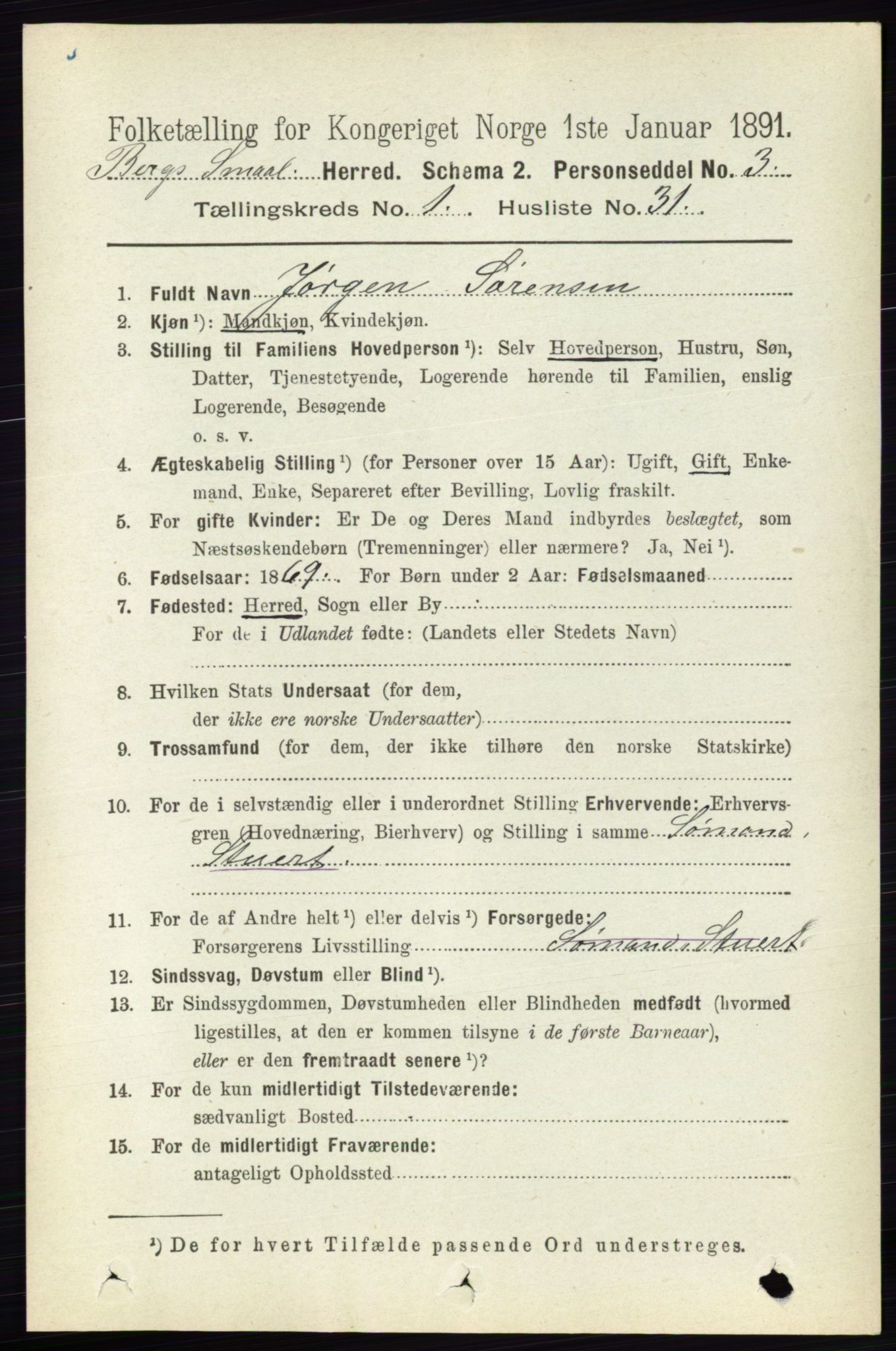 RA, 1891 census for 0116 Berg, 1891, p. 327