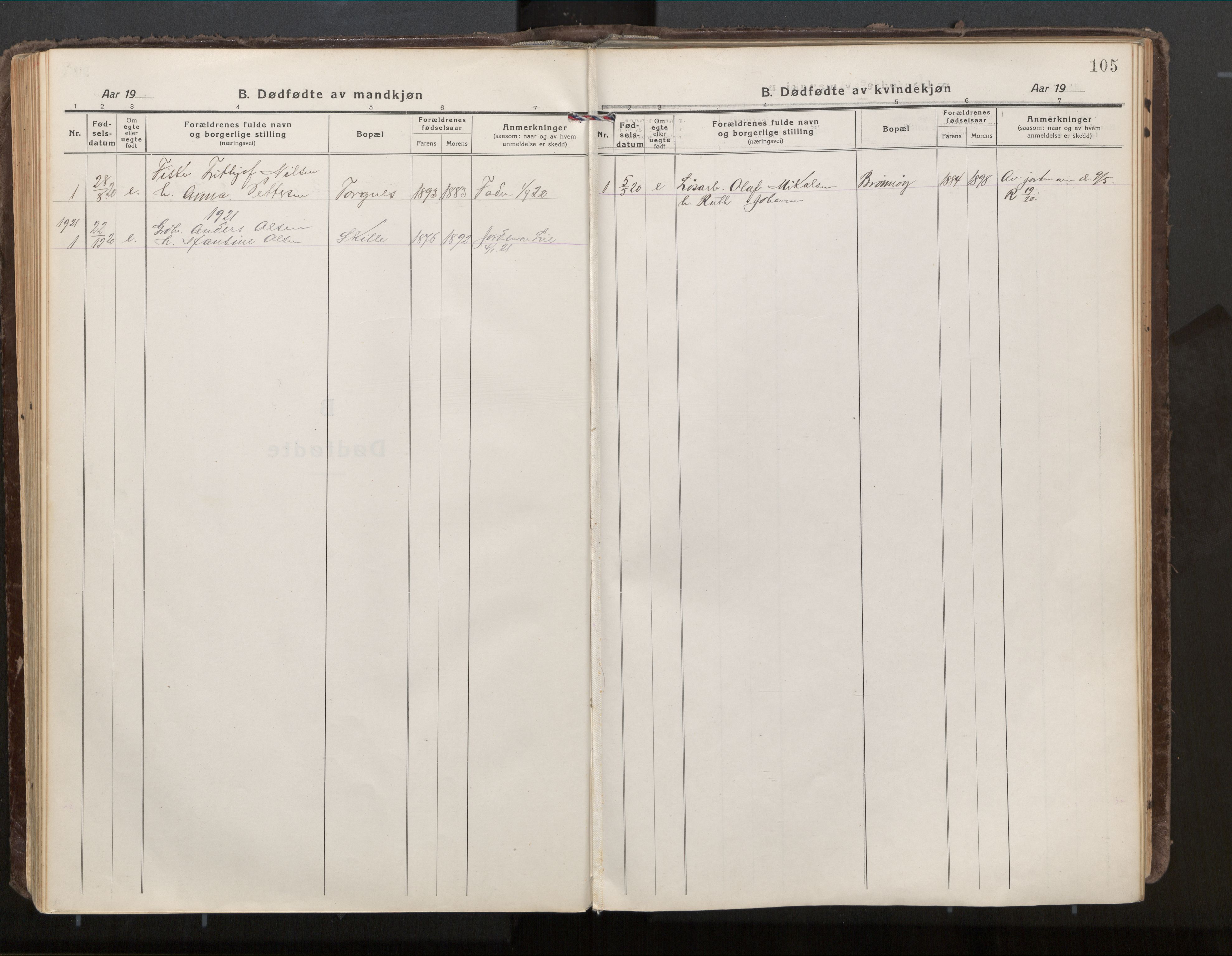 Ministerialprotokoller, klokkerbøker og fødselsregistre - Nordland, SAT/A-1459/813/L0207a: Parish register (official) no. 813A18, 1919-1927, p. 105