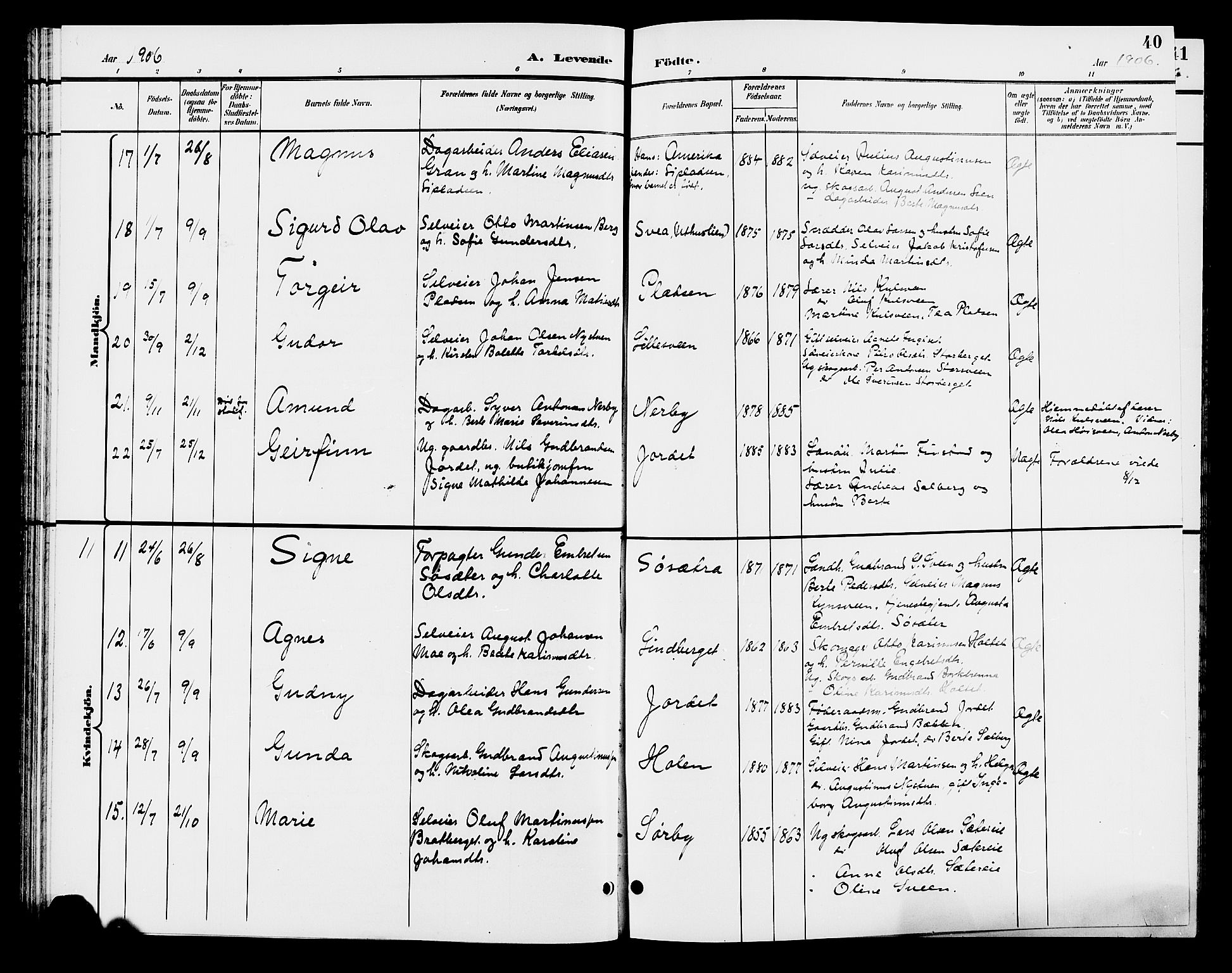 Elverum prestekontor, AV/SAH-PREST-044/H/Ha/Hab/L0006: Parish register (copy) no. 6, 1896-1907, p. 40