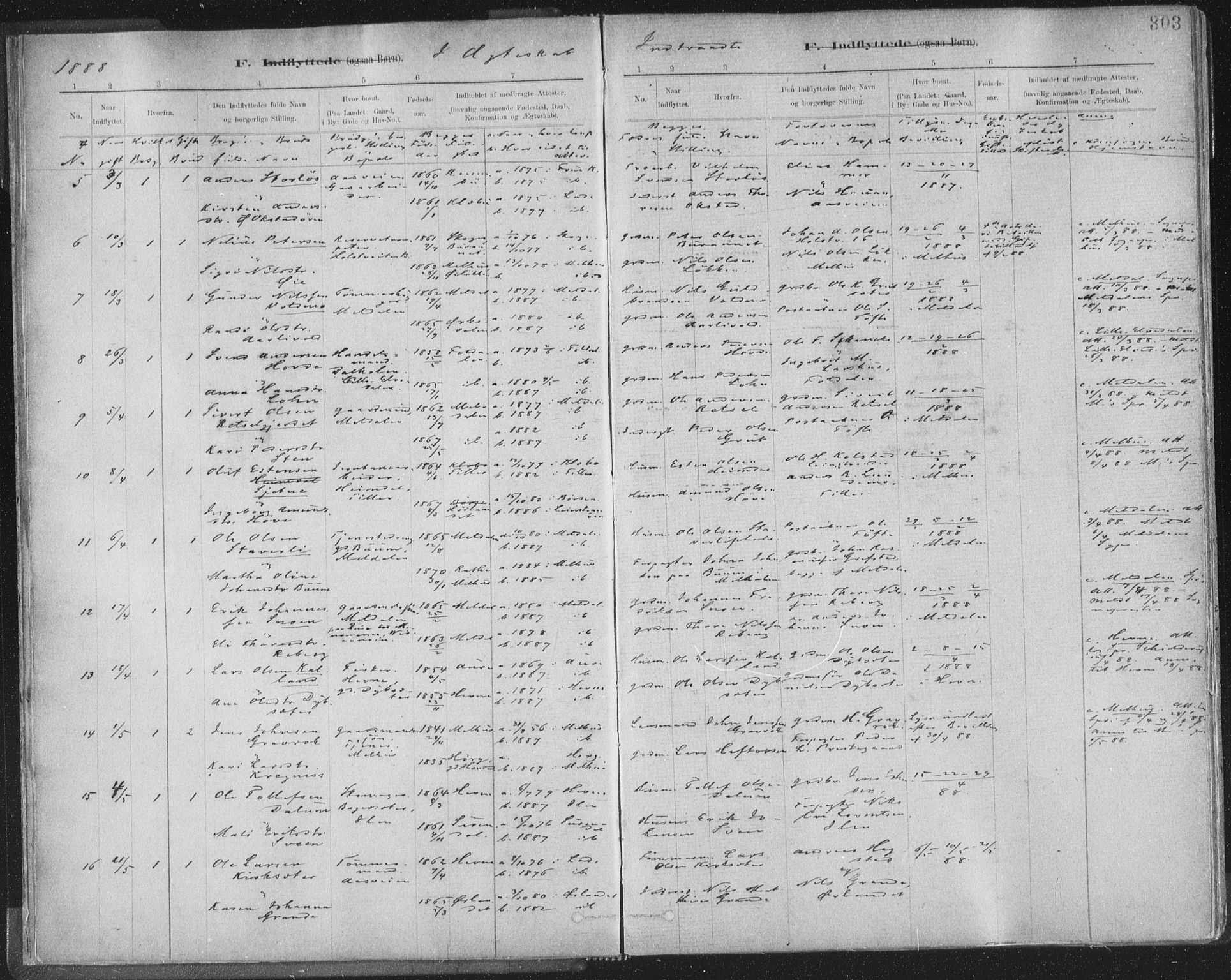 Ministerialprotokoller, klokkerbøker og fødselsregistre - Sør-Trøndelag, AV/SAT-A-1456/603/L0163: Parish register (official) no. 603A02, 1879-1895, p. 303