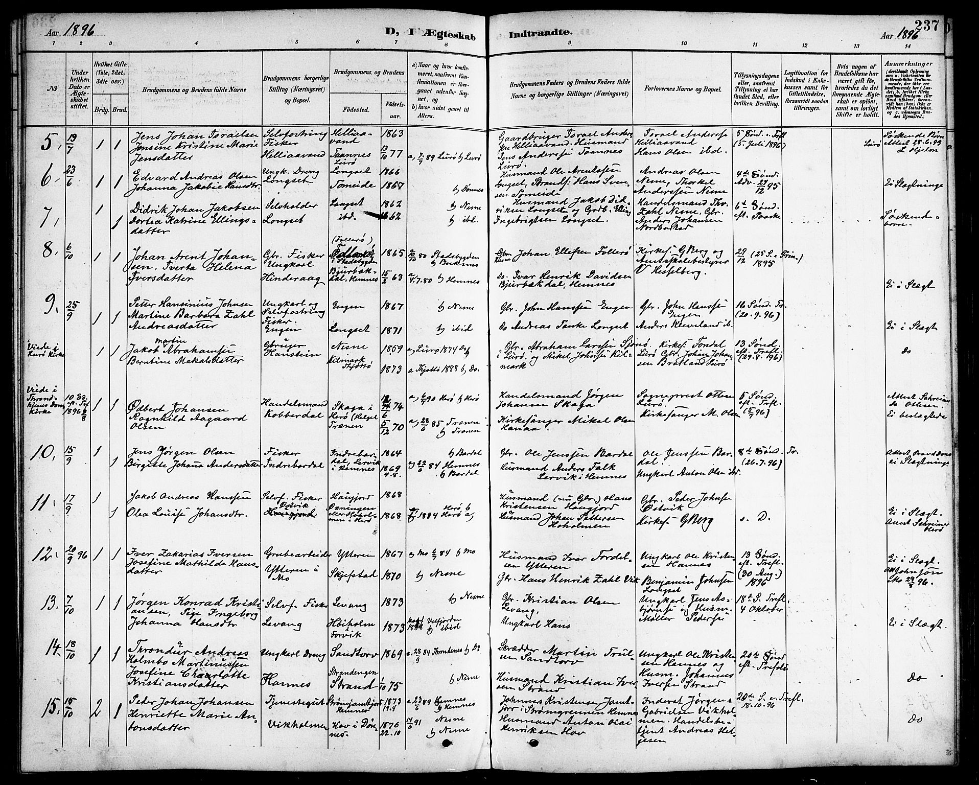 Ministerialprotokoller, klokkerbøker og fødselsregistre - Nordland, AV/SAT-A-1459/838/L0559: Parish register (copy) no. 838C06, 1893-1910, p. 237