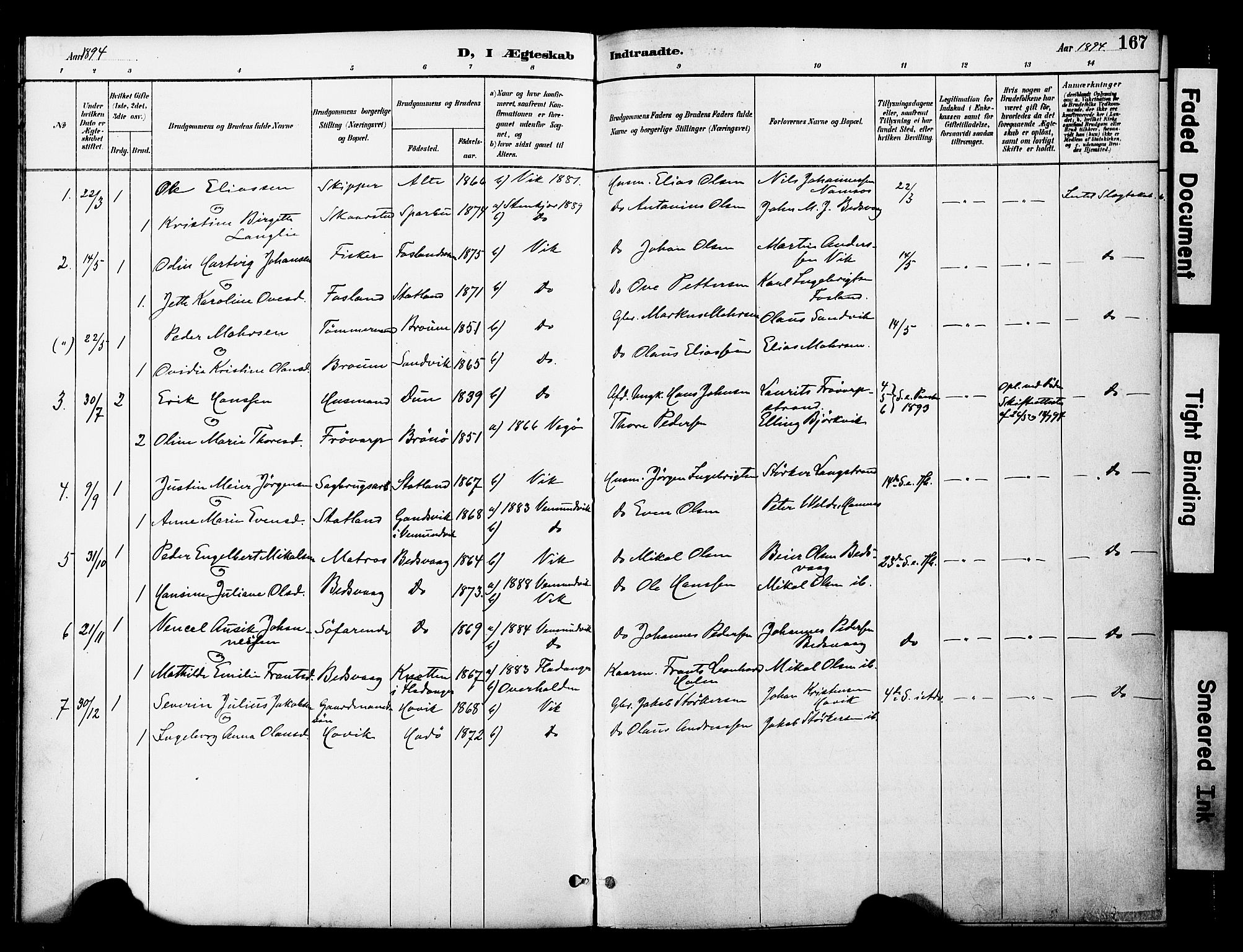 Ministerialprotokoller, klokkerbøker og fødselsregistre - Nord-Trøndelag, SAT/A-1458/774/L0628: Parish register (official) no. 774A02, 1887-1903, p. 167