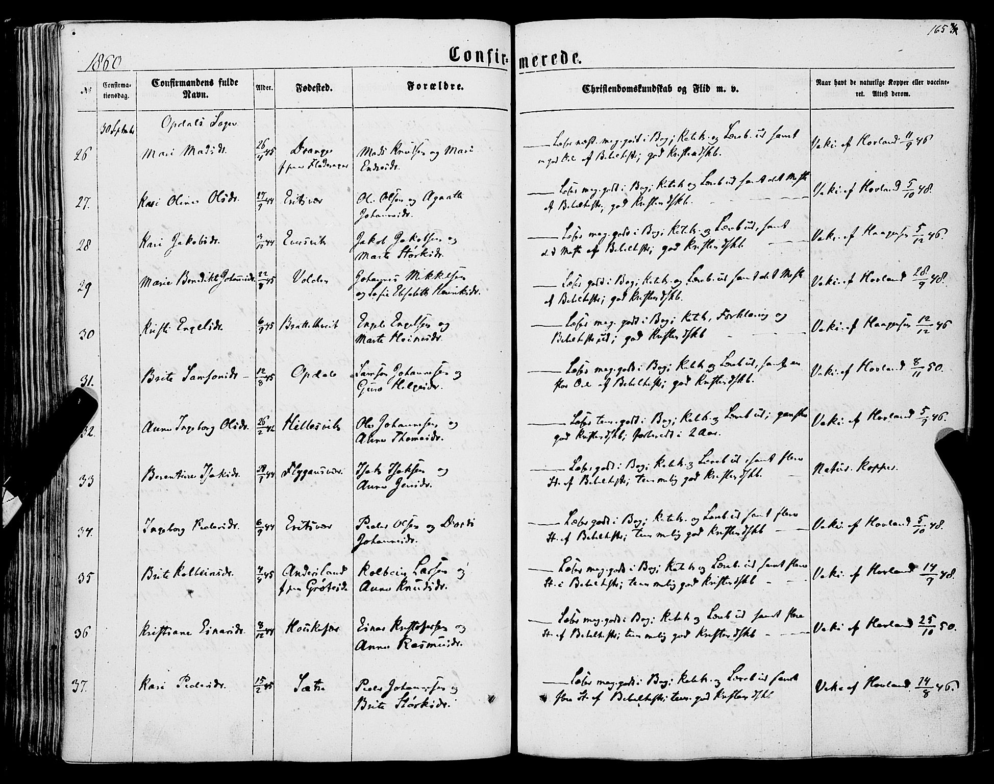 Tysnes sokneprestembete, SAB/A-78601/H/Haa: Parish register (official) no. A 11, 1860-1871, p. 165