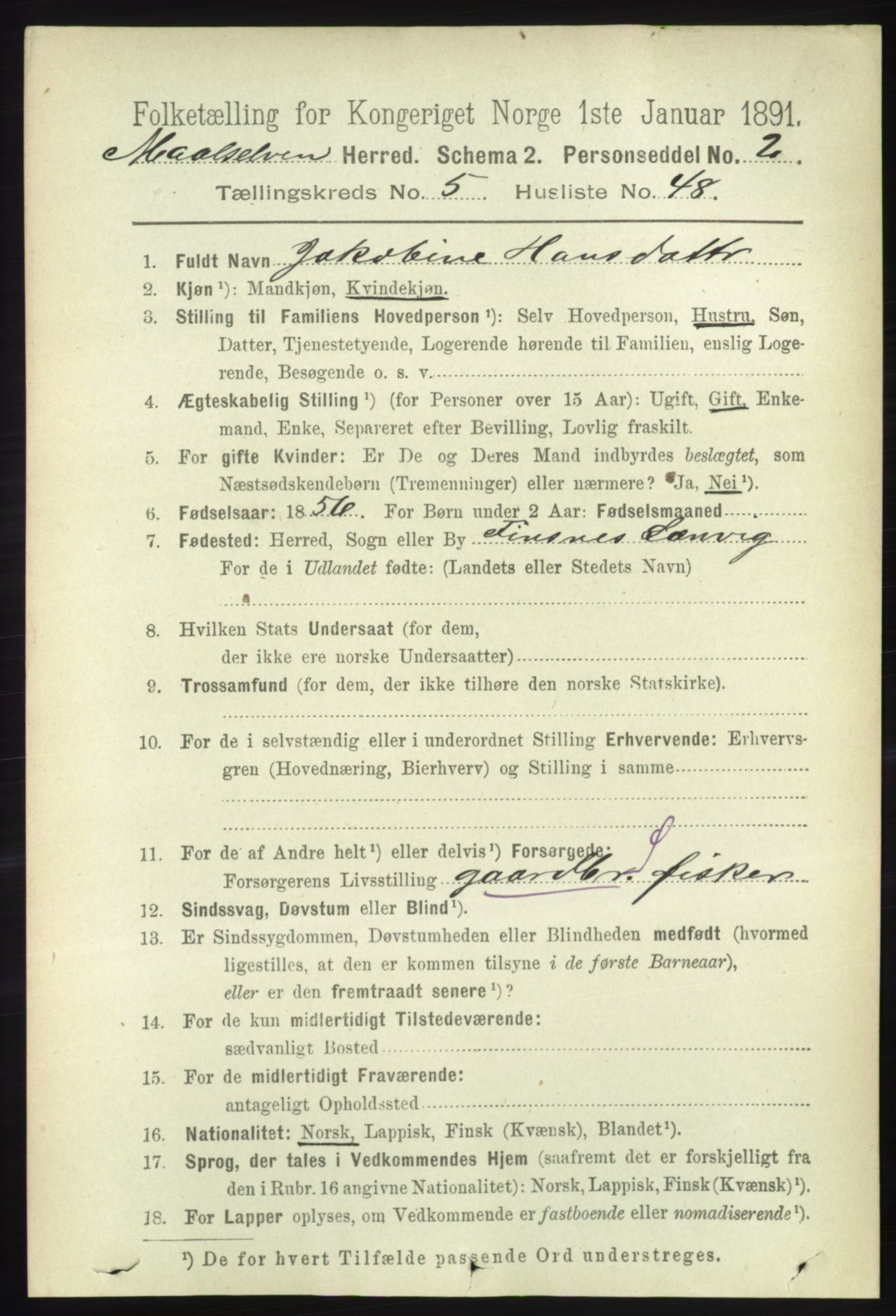 RA, 1891 census for 1924 Målselv, 1891, p. 1937