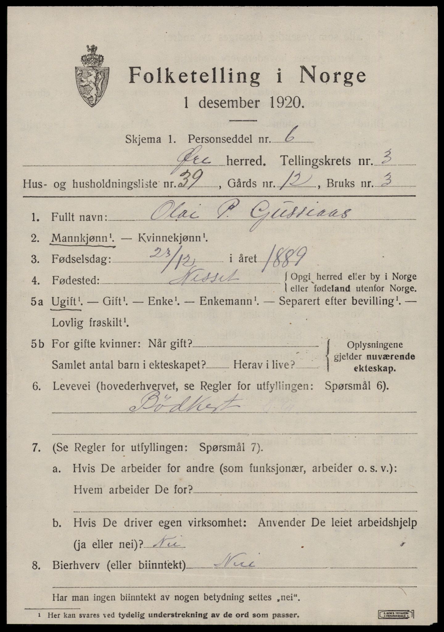 SAT, 1920 census for Øre, 1920, p. 2029