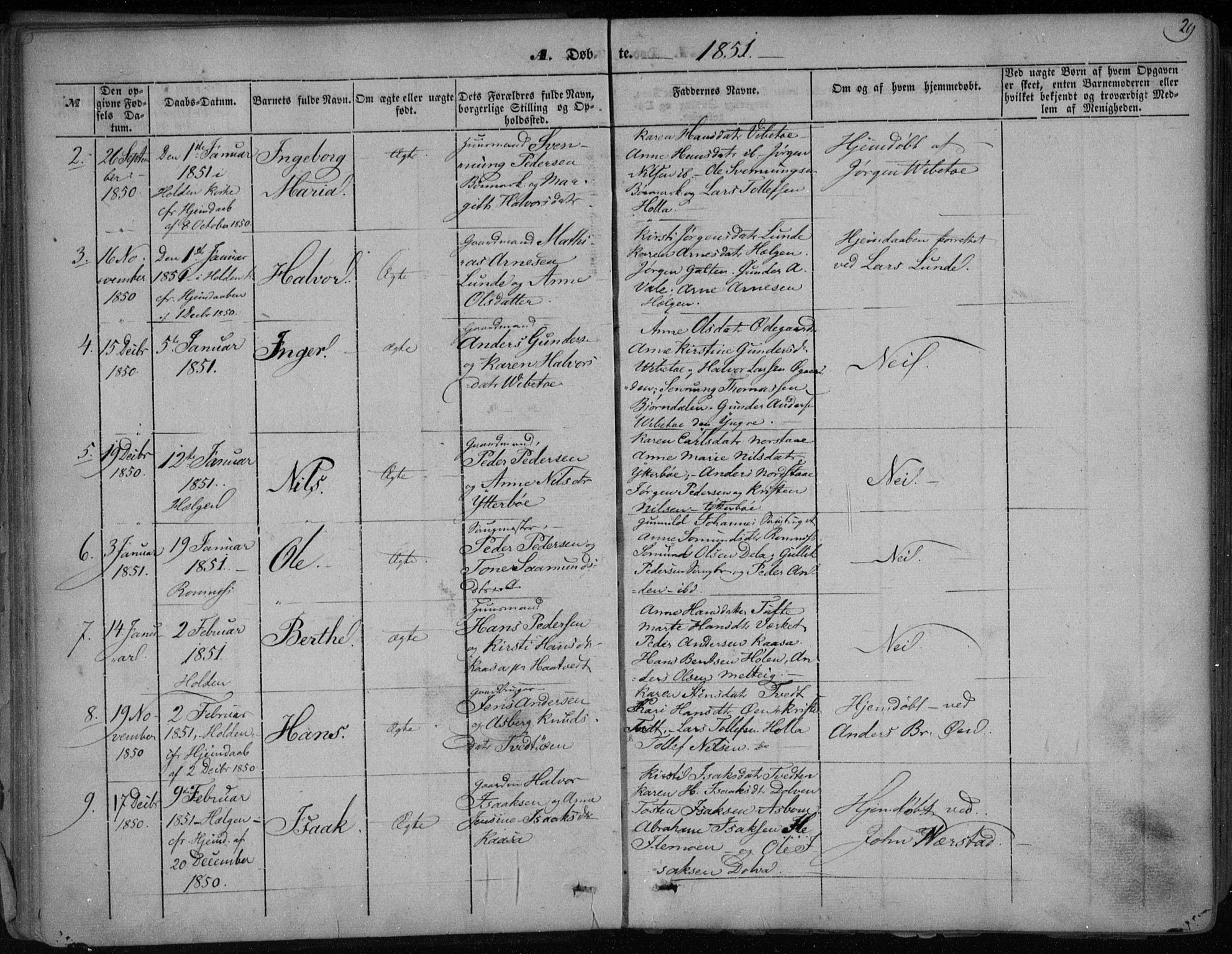 Holla kirkebøker, AV/SAKO-A-272/F/Fa/L0005: Parish register (official) no. 5, 1849-1860, p. 29