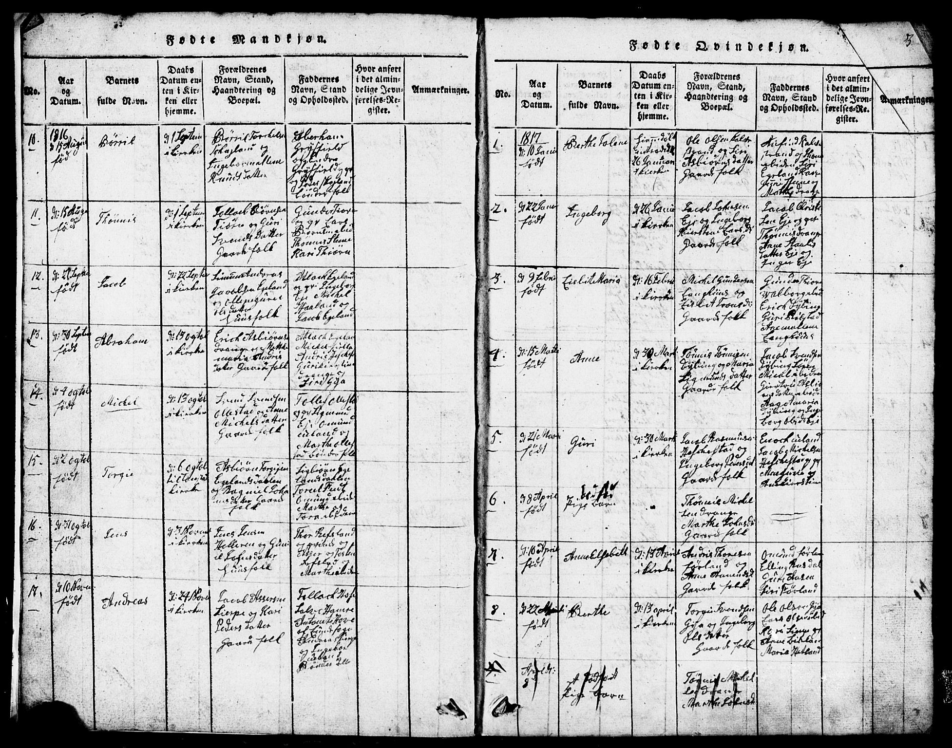 Lund sokneprestkontor, SAST/A-101809/S07/L0001: Parish register (copy) no. B 1, 1815-1853, p. 3