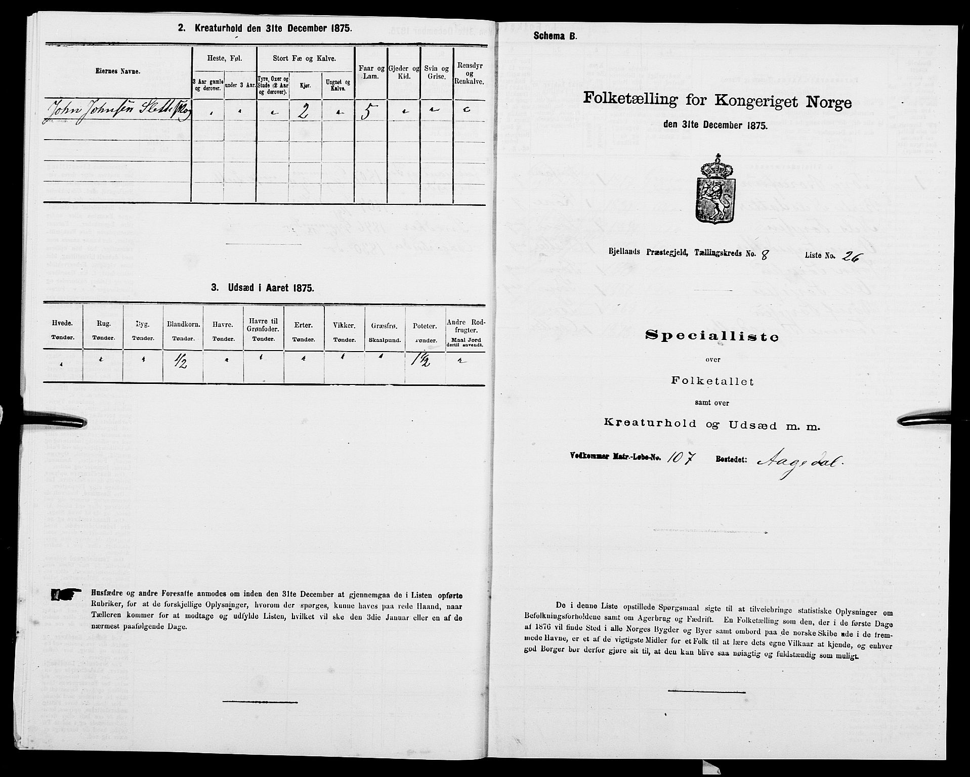 SAK, 1875 census for 1024P Bjelland, 1875, p. 560