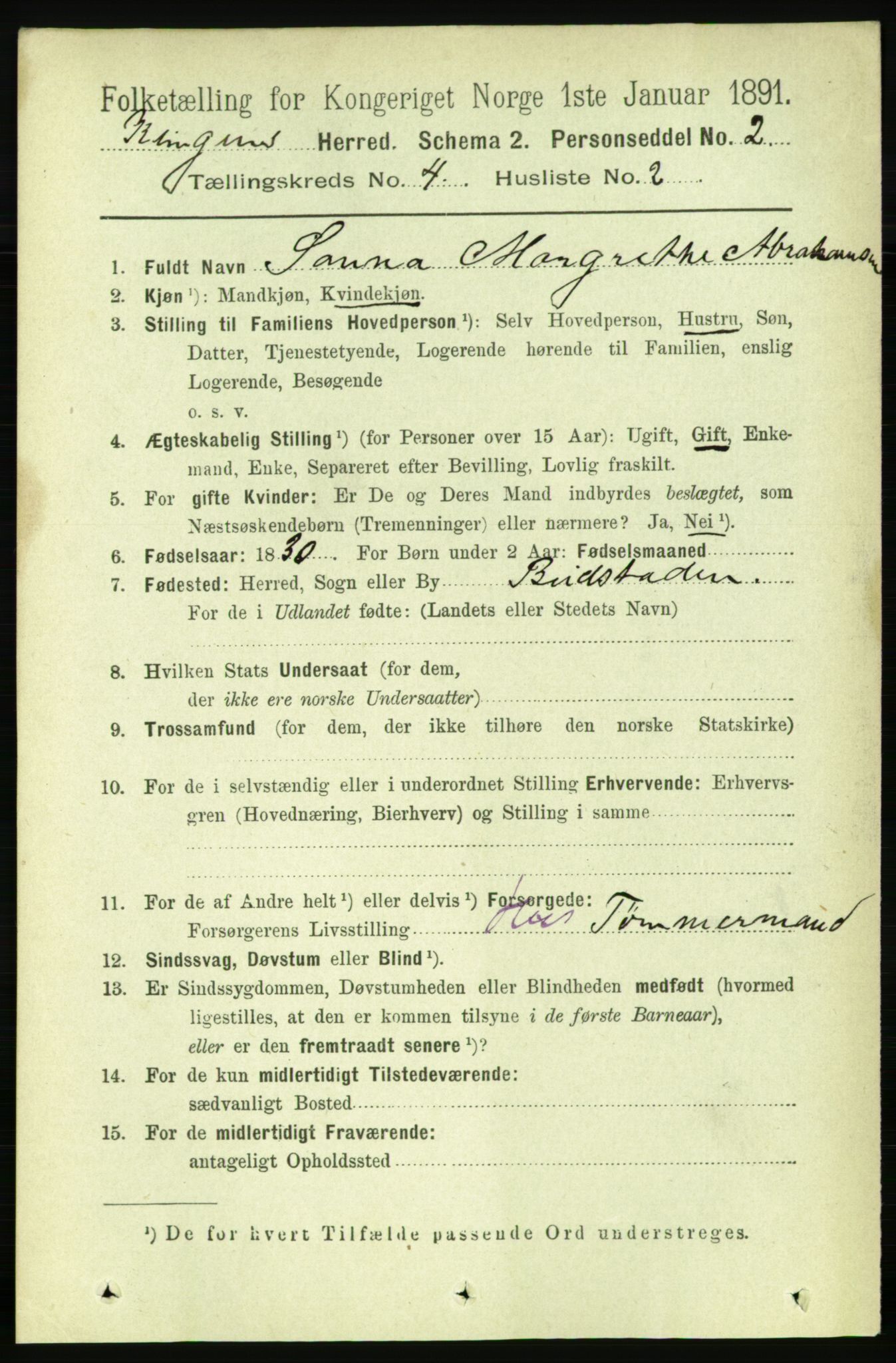 RA, 1891 census for 1746 Klinga, 1891, p. 1158