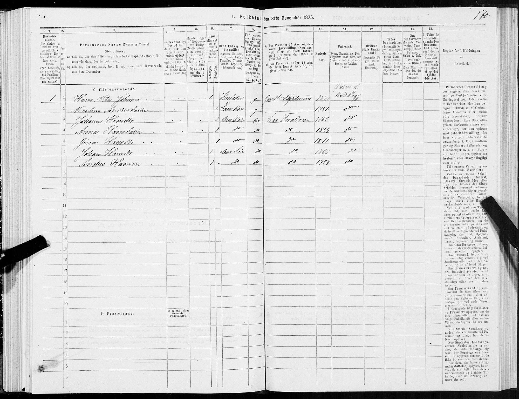 SAT, 1875 census for 1519P Volda, 1875, p. 2170